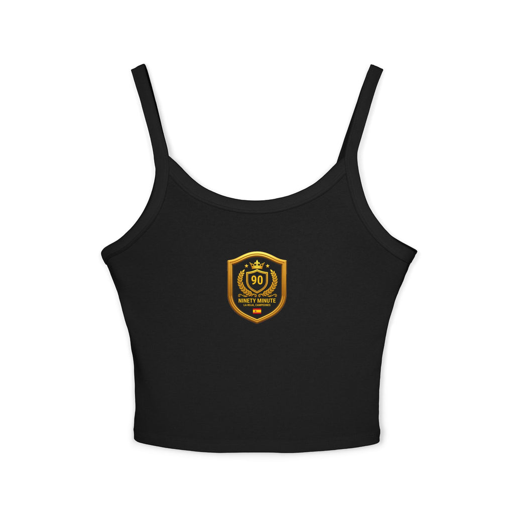 Spain Champions Spaghetti Strap Tank Top — Gold Shield Crest Graphic