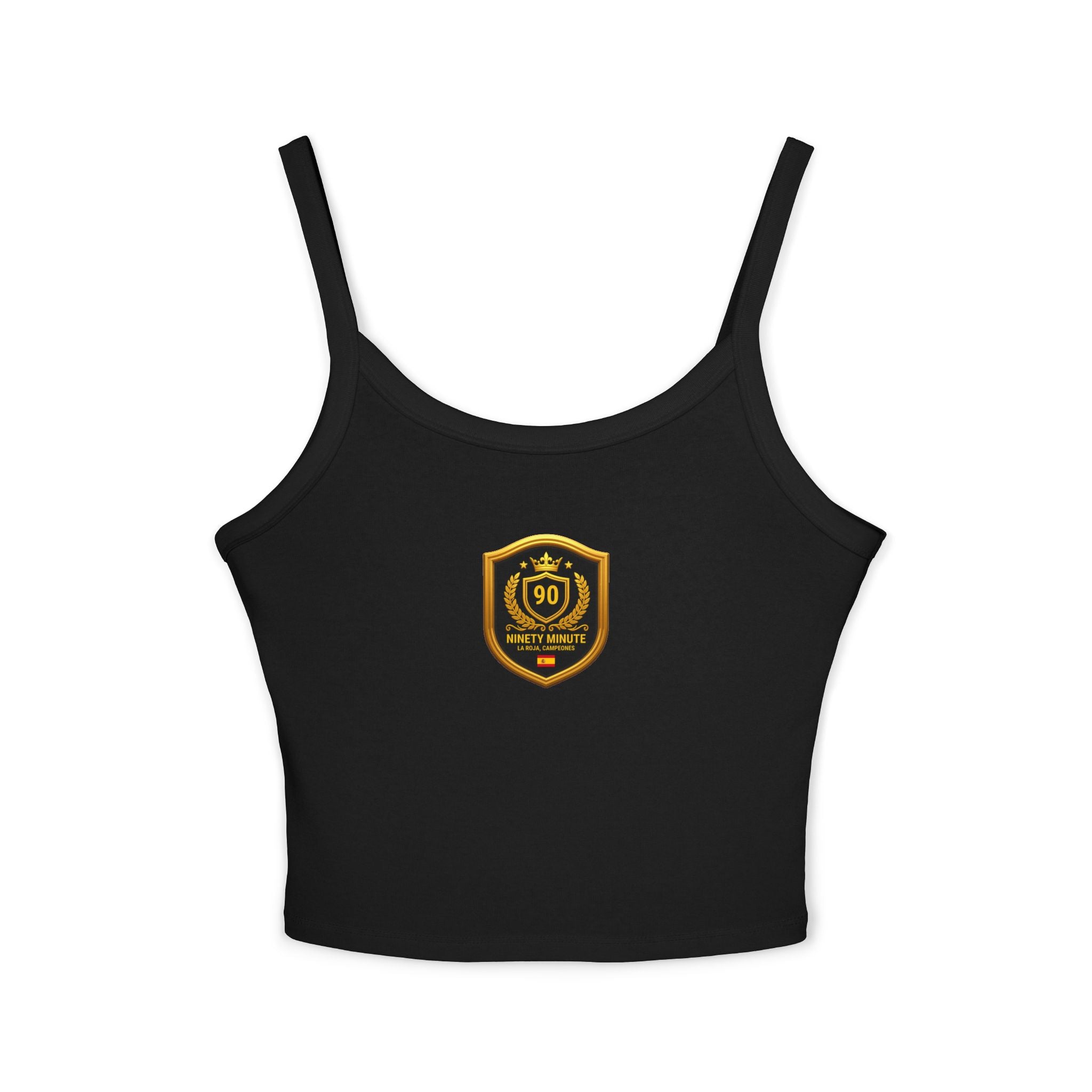 Spain Champions Spaghetti Strap Tank Top — Gold Shield Crest Graphic
