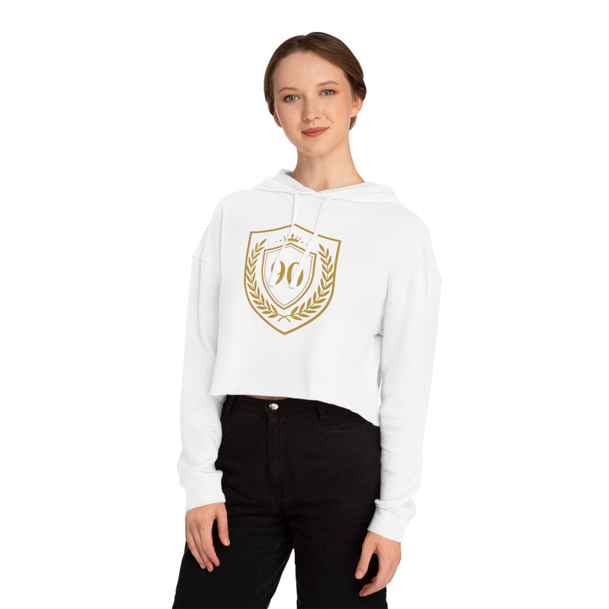 Ninety Minute | Gold Crest Logo Cropped Hoodie | Women’s Relaxed Pullover