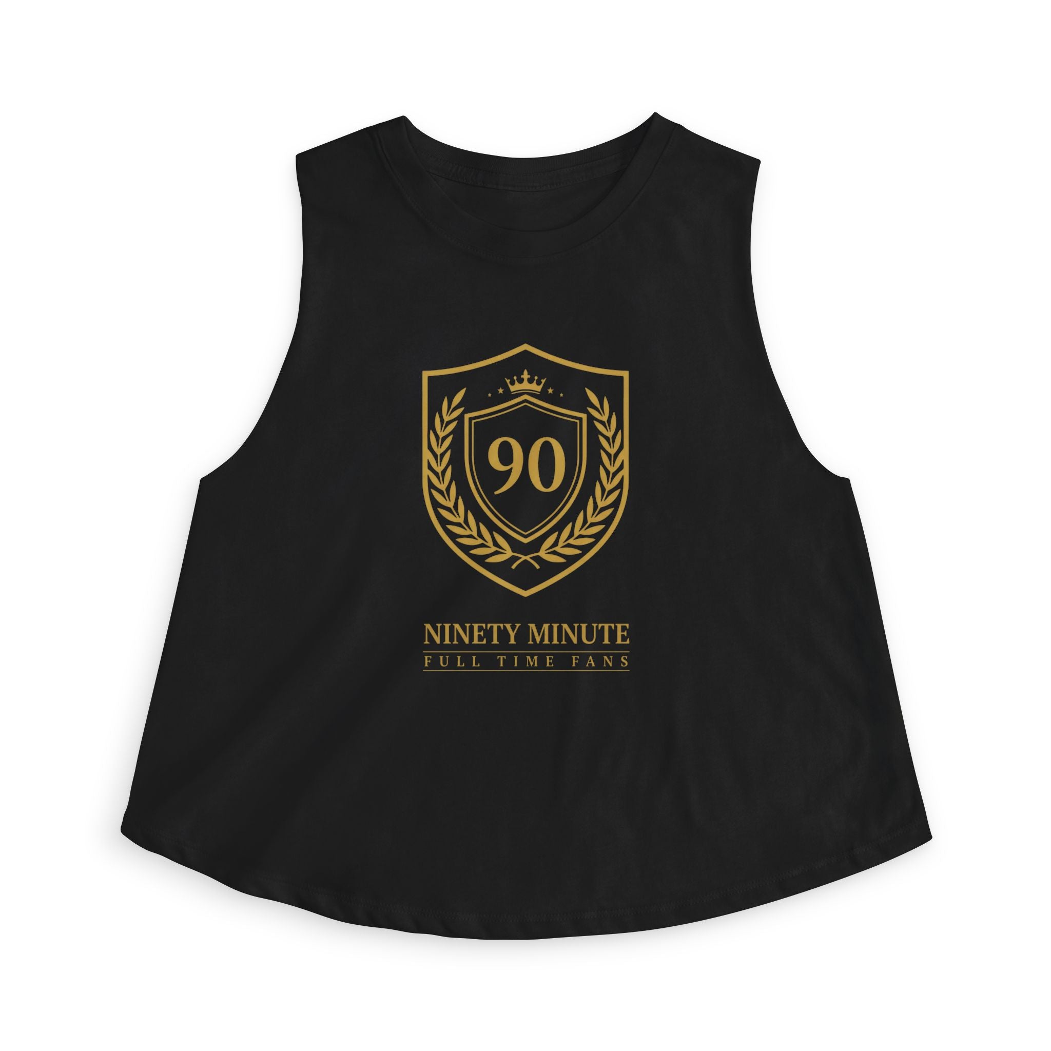 Ninety Minute | Gold Crest Logo Muscle Crop Tank | Women’s Sleeveless Top