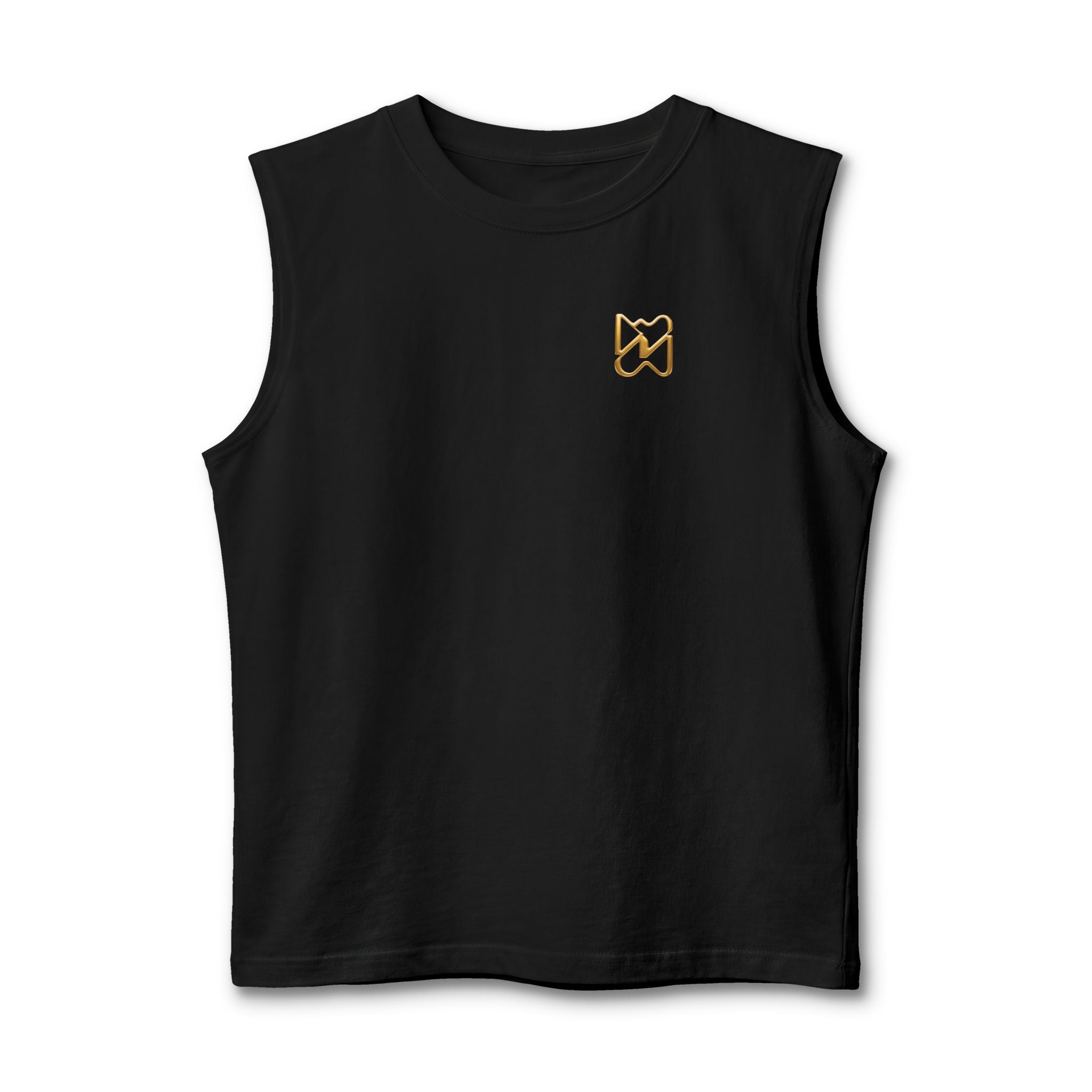 Ninety Minute Men’s Jersey Muscle Tank (Black/White, Chest Icon)