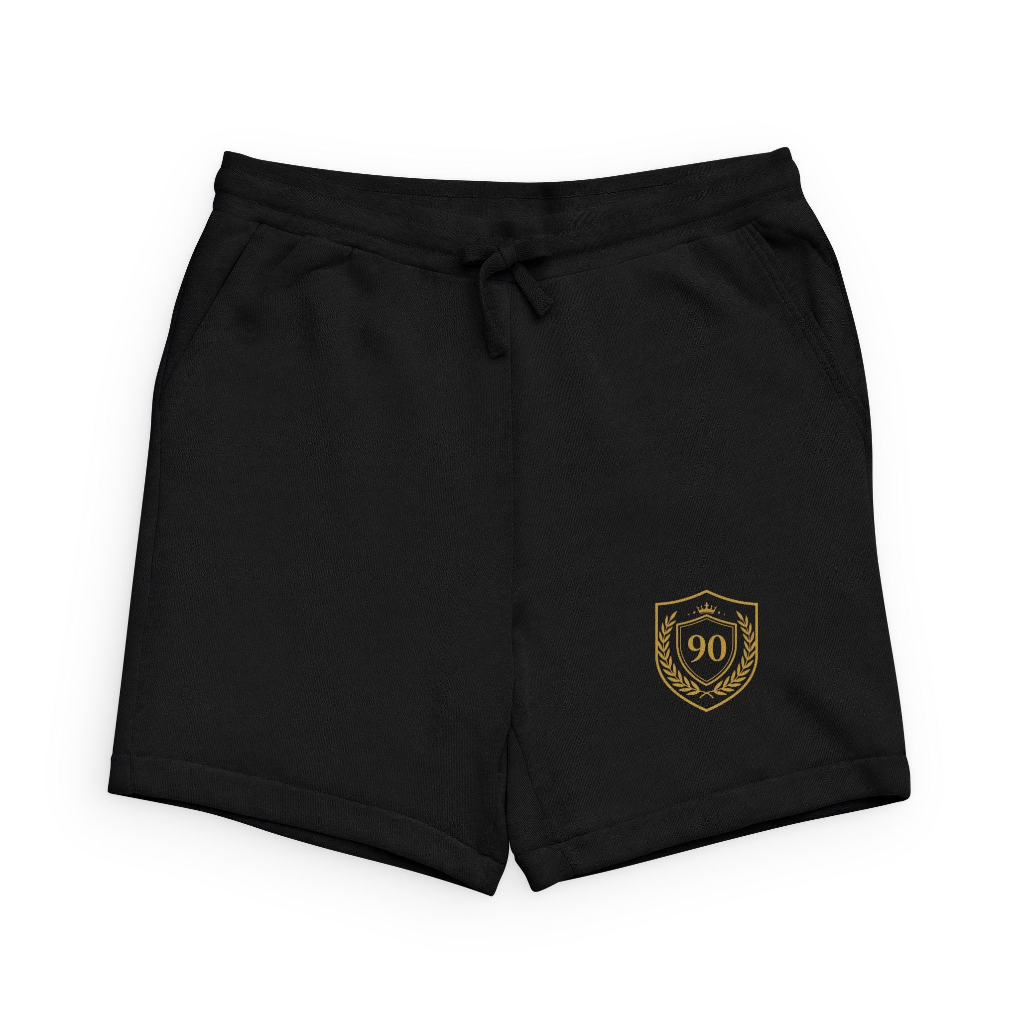 Gold 90 Crest Sweatshorts | Black Athletic Lounge Shorts