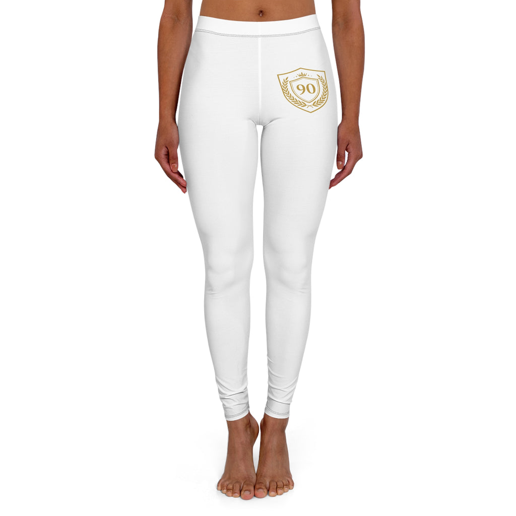 Ninety Minute | Gold Crest Logo All-Over Print Leggings | Women’s Skinny Fit Active Pants - White
