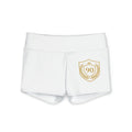 Ninety Minute | Gold Crest Logo Yoga Shorts | Women’s Low-Rise Active Shorts - White