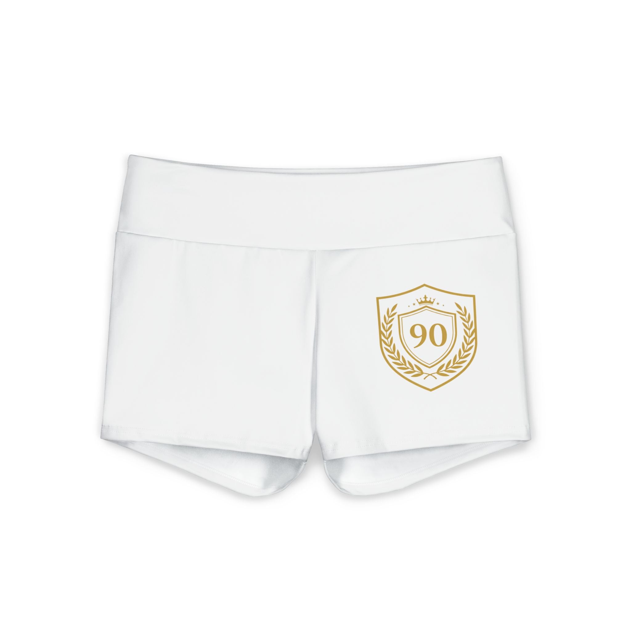 Ninety Minute | Gold Crest Logo Yoga Shorts | Women’s Low-Rise Active Shorts - White
