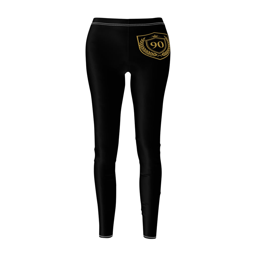 Ninety Minute | Gold Crest Logo Brushed Suede Leggings | Women’s Mid-Rise Skinny Pants - Black