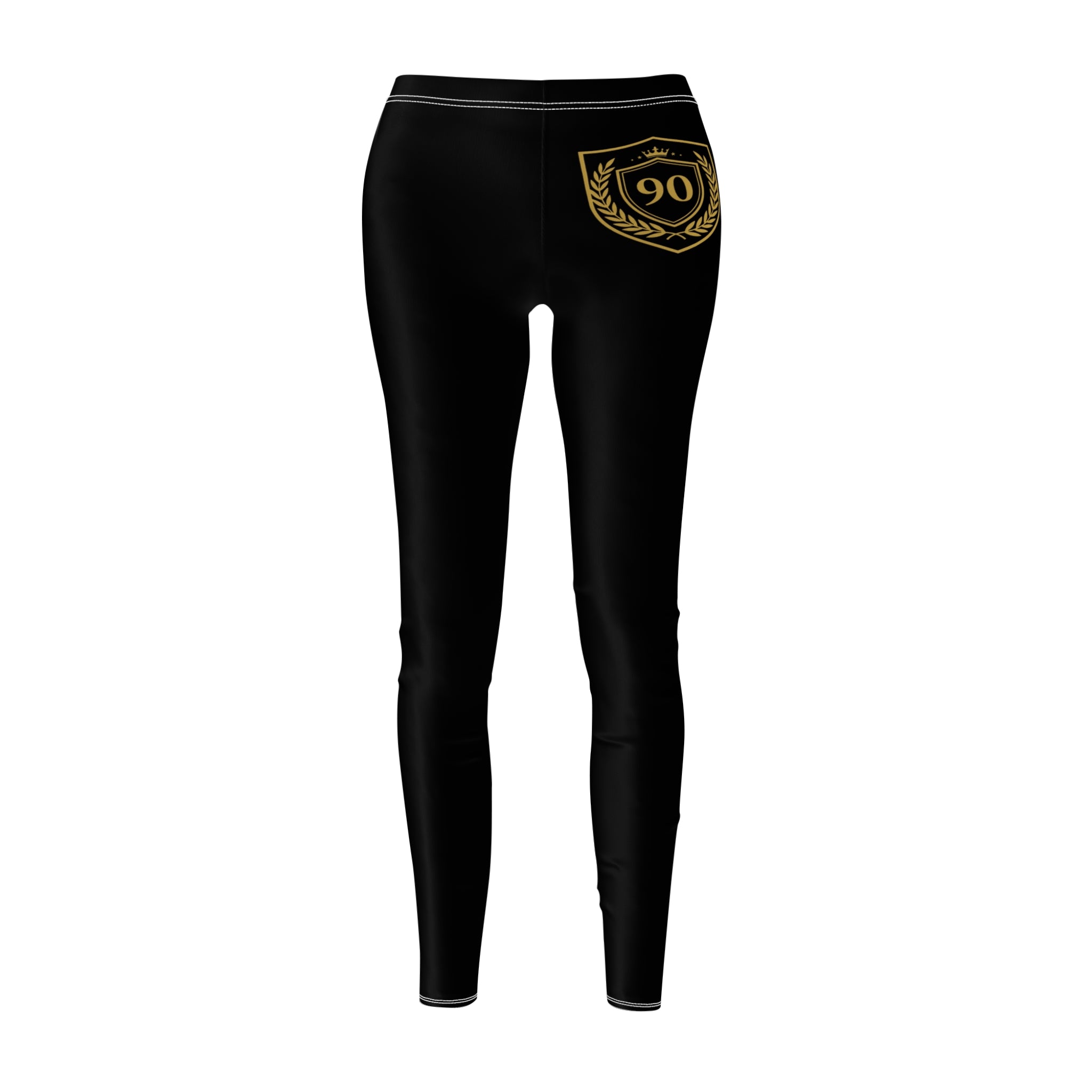 Ninety Minute | Gold Crest Logo Brushed Suede Leggings | Women’s Mid-Rise Skinny Pants - Black