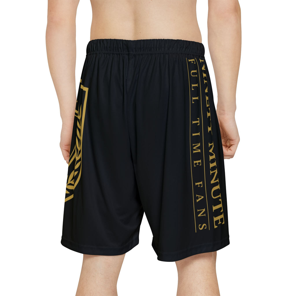 Gold Crest Emblem Sports Shorts | Black Athletic Shorts