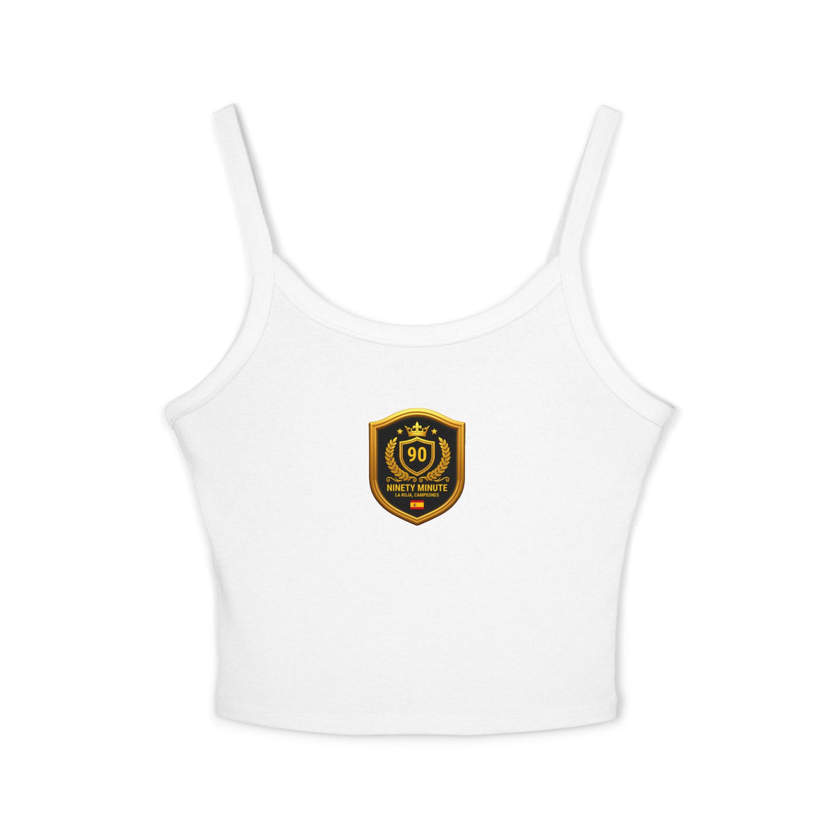 Spain Champions Spaghetti Strap Tank Top — Gold Shield Crest Graphic