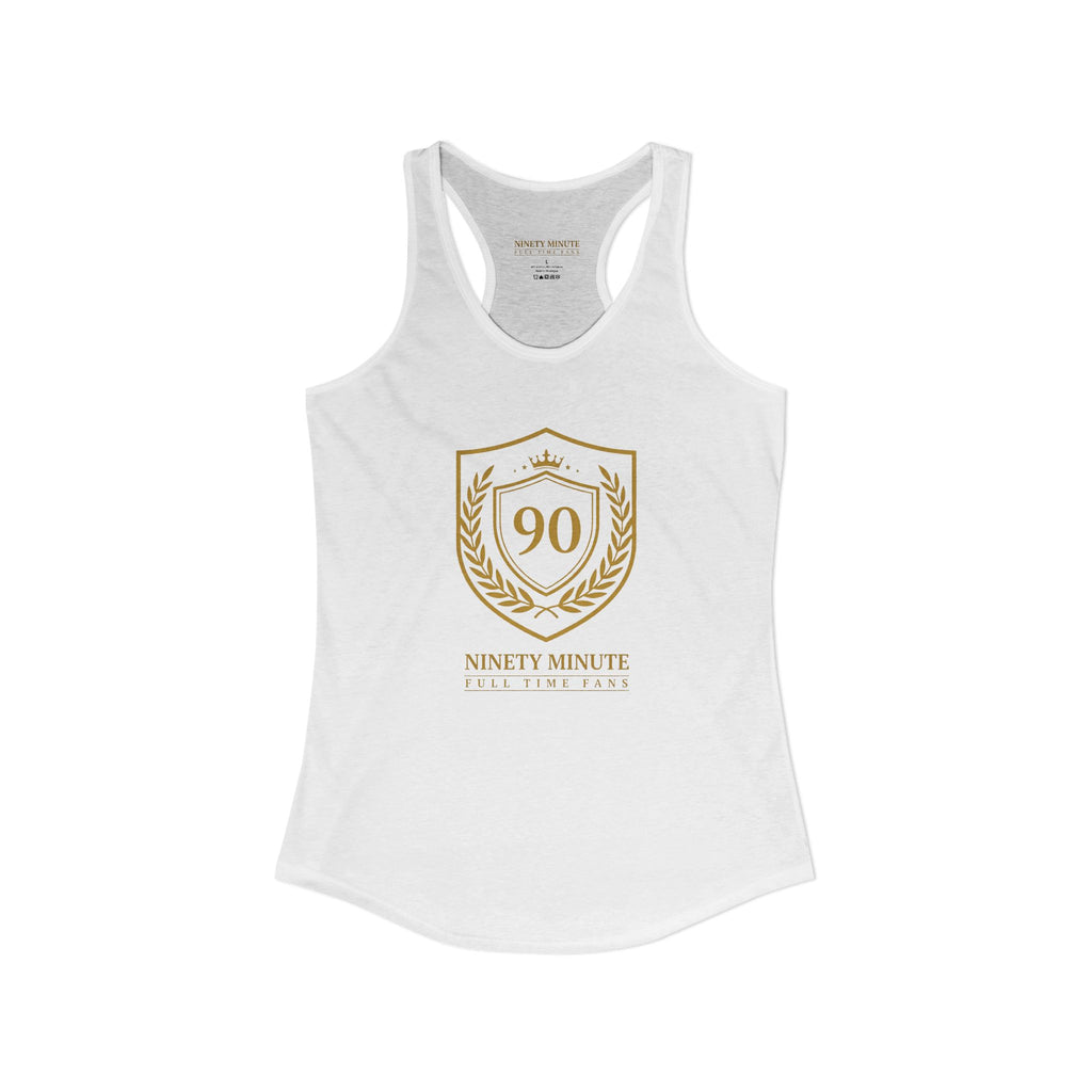 Ninety Minute | Gold Crest Logo Racerback Tank | Women’s Slim Fit Sleeveless Top