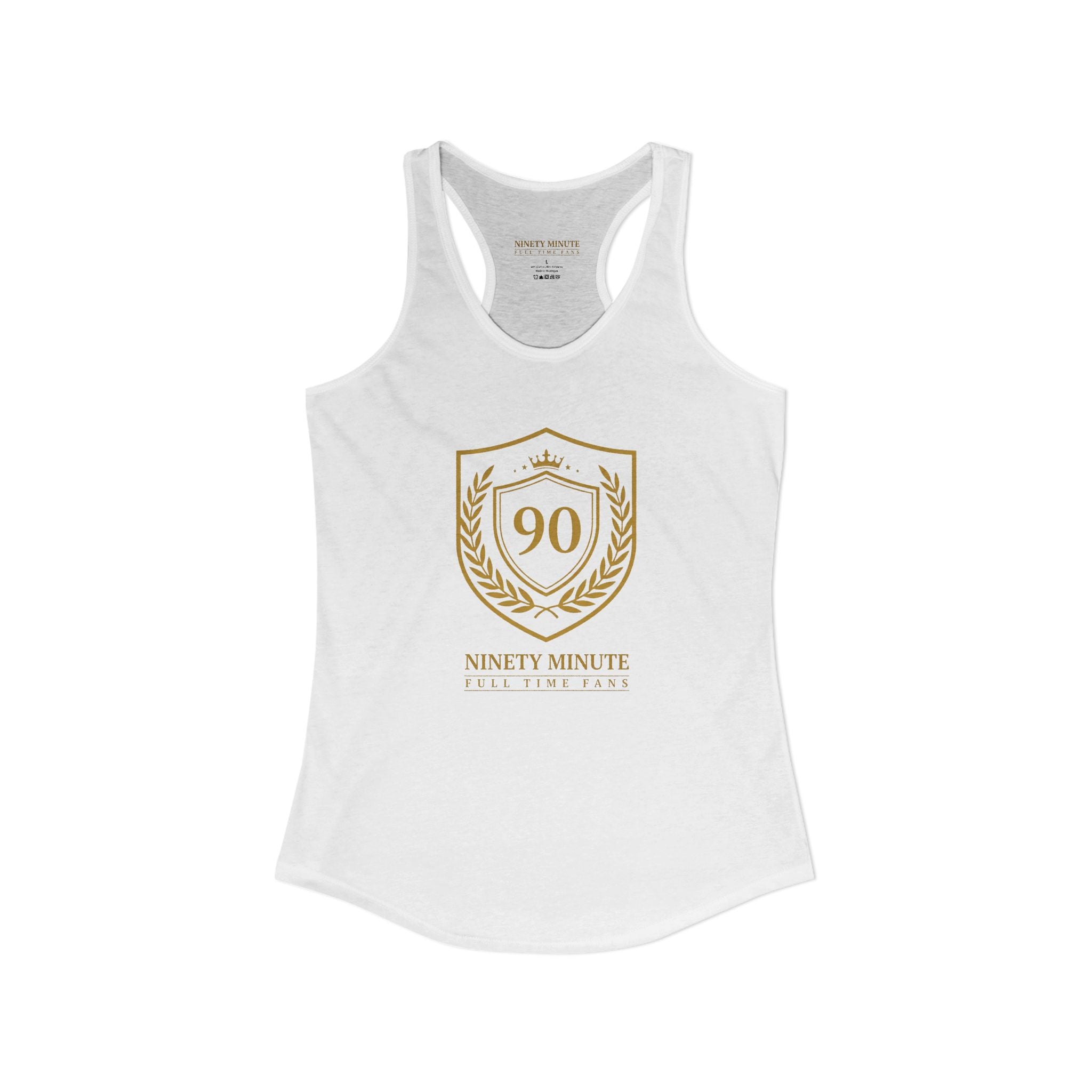 Ninety Minute | Gold Crest Logo Racerback Tank | Women’s Slim Fit Sleeveless Top