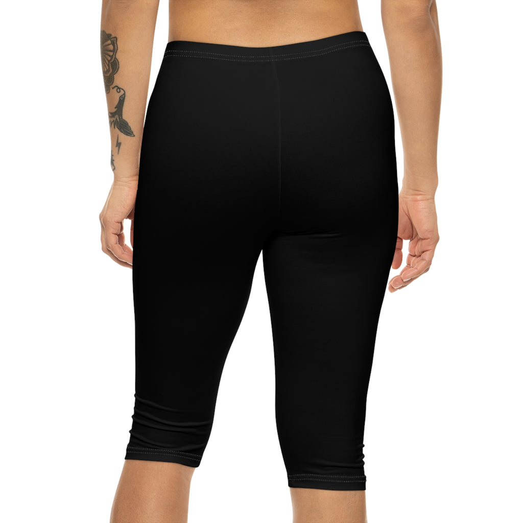Ninety Minute | Gold Crest Logo Capri Leggings | Women’s Mid-Rise Active Pants - Black