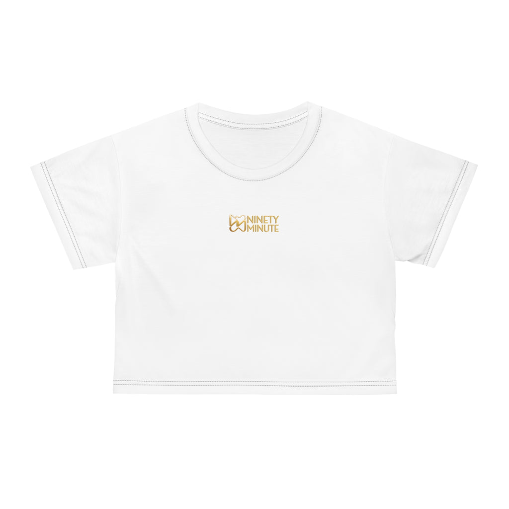 Ninety Minute Women’s Crop Tee (White, Contrast Stitch)