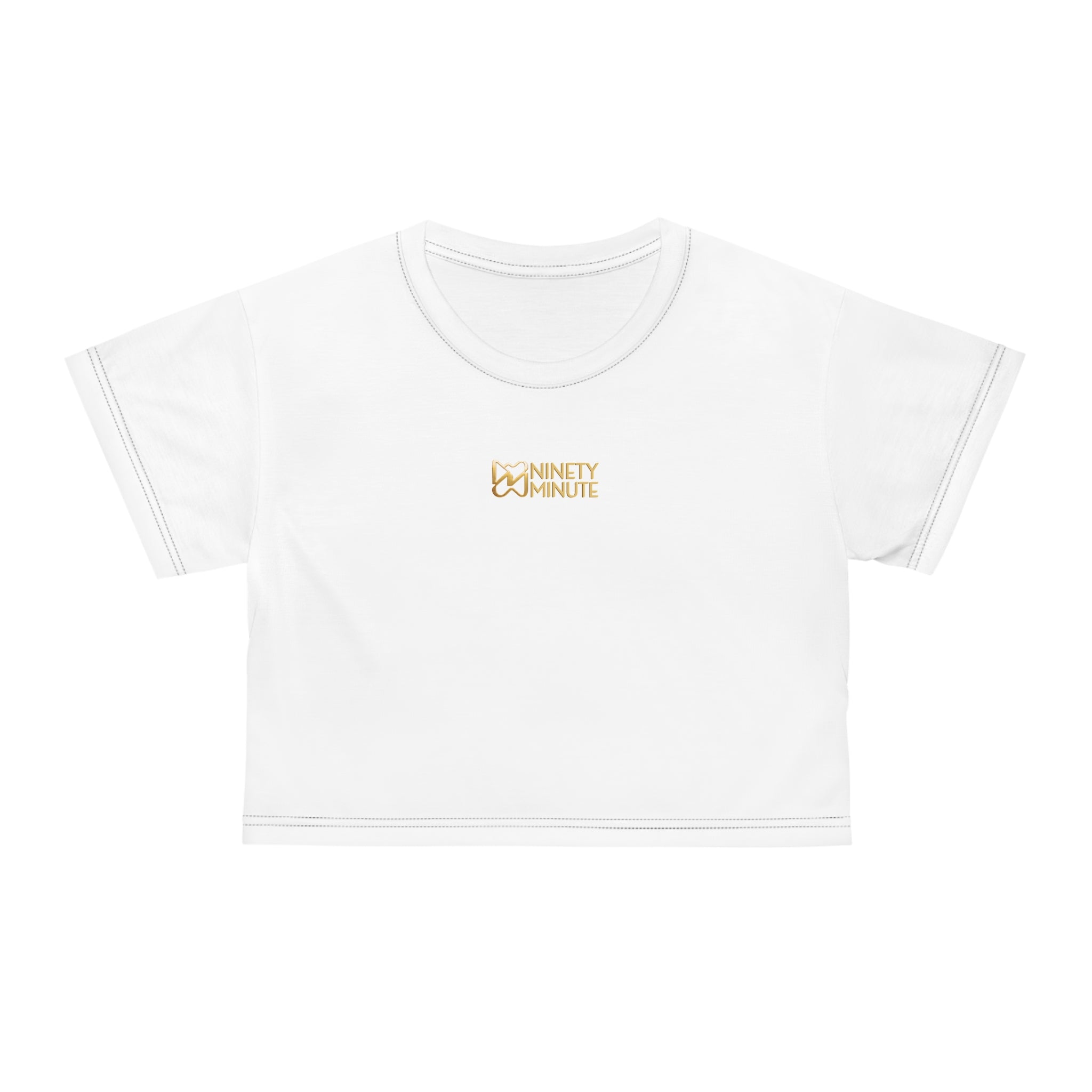 Ninety Minute Women’s Crop Tee (White, Contrast Stitch)