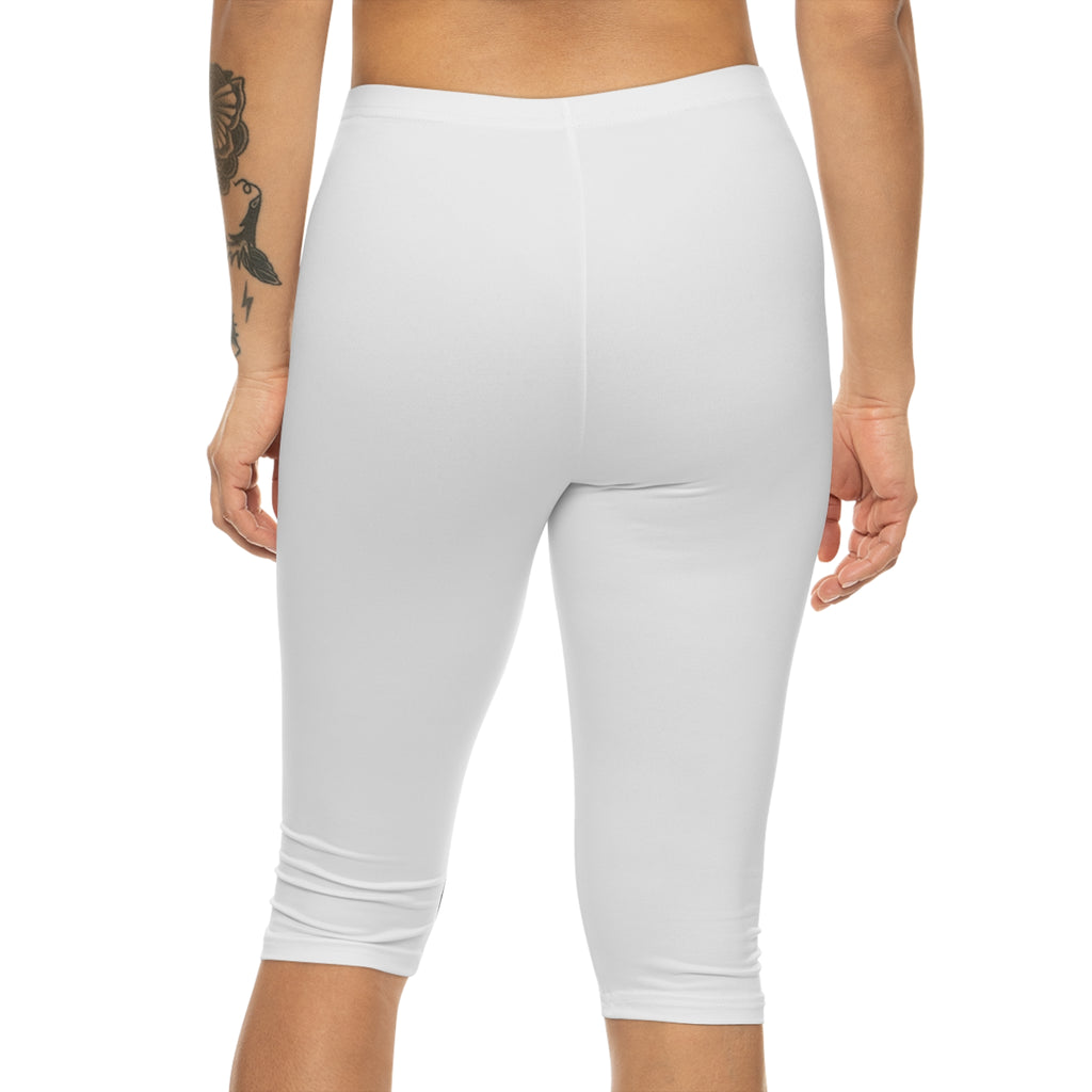 Ninety Minute | Gold Crest Logo Capri Leggings | Women’s Mid-Rise Active Pants - White