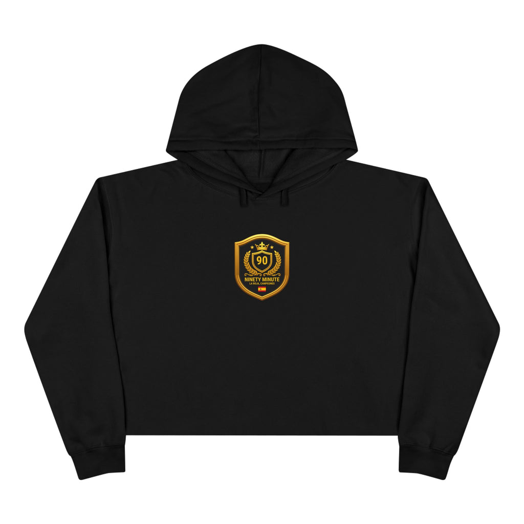 Spain Champions Crop Hoodie — Gold Shield Crest Graphic