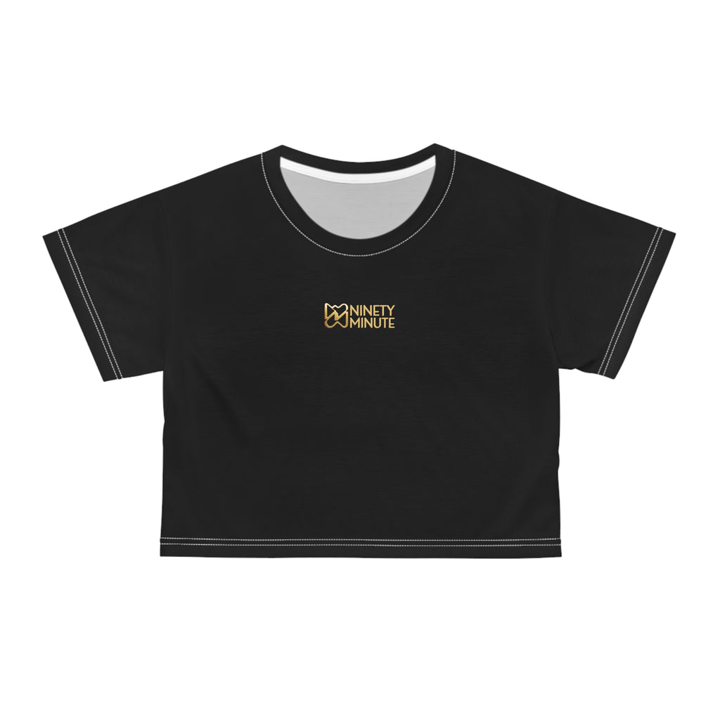 Ninety Minute Women’s Crop Tee (Black, White Stitch)