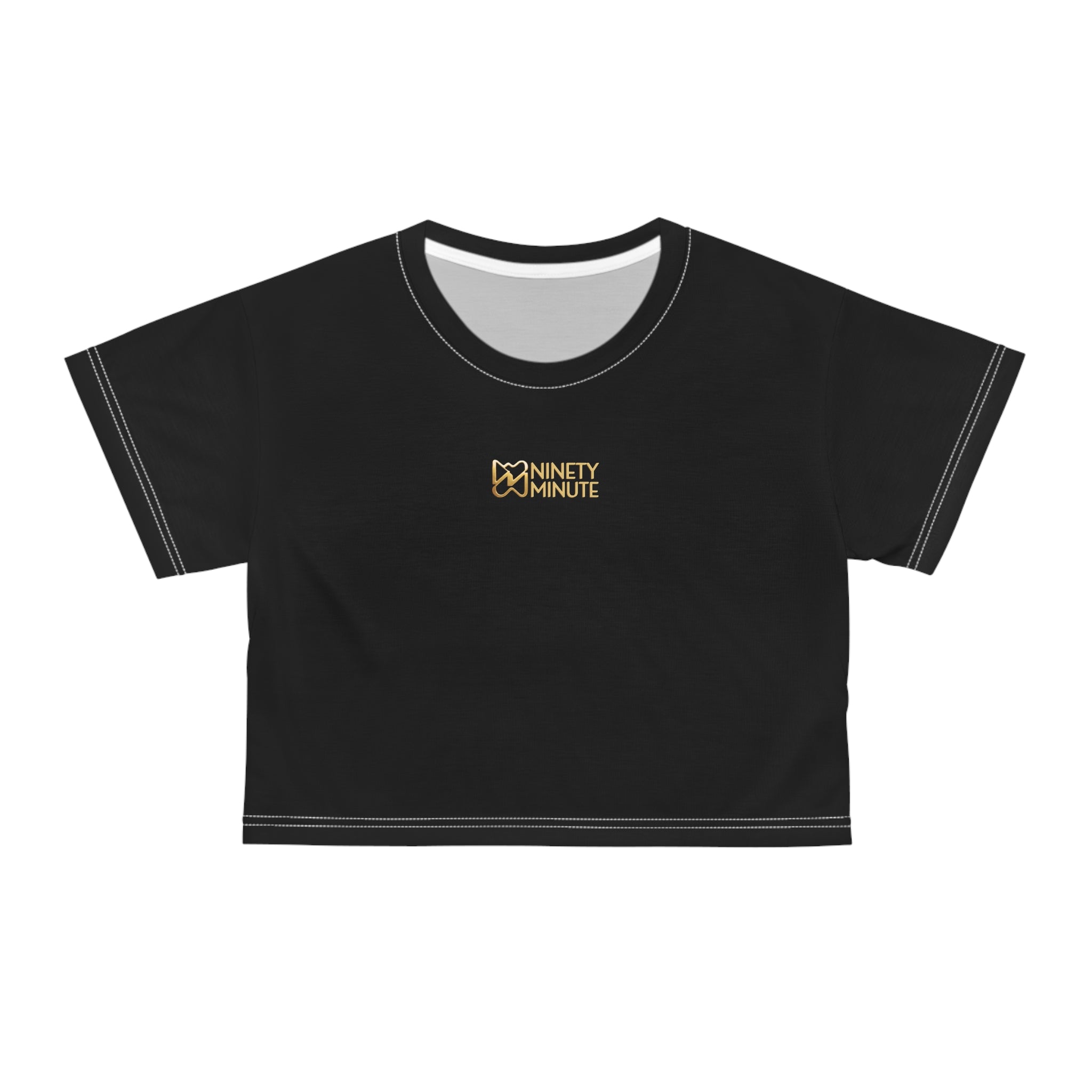 Ninety Minute Women’s Crop Tee (Black, White Stitch)