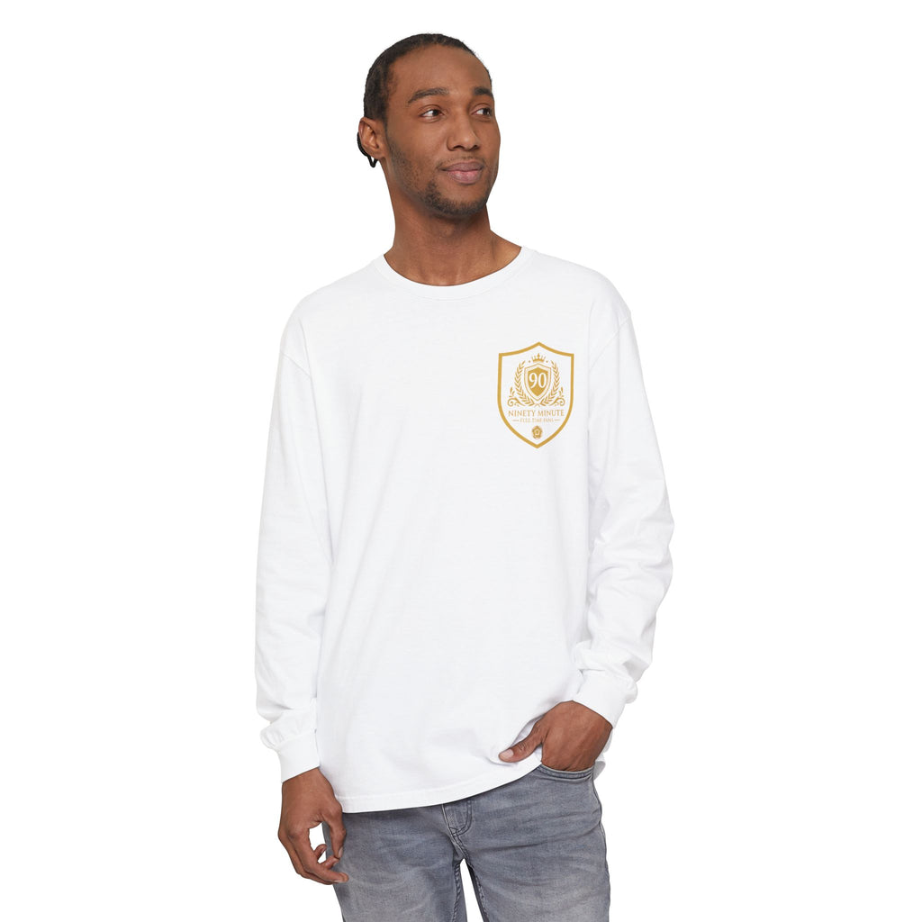 Gold Crest Badge Long Sleeve T-Shirt | Shield Emblem Pocket Graphic