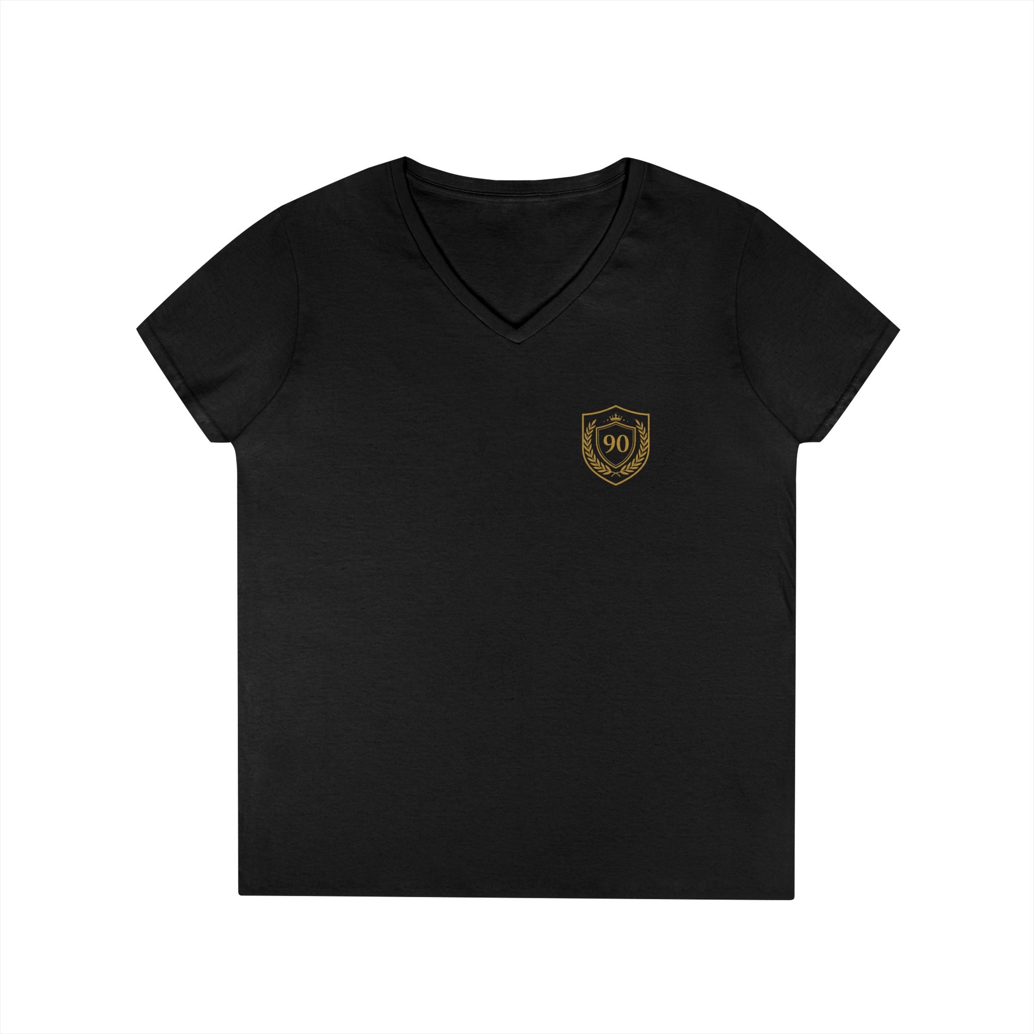 Ninety Minute | Gold Crest Logo V-Neck Tee | Women’s Cotton Crewneck