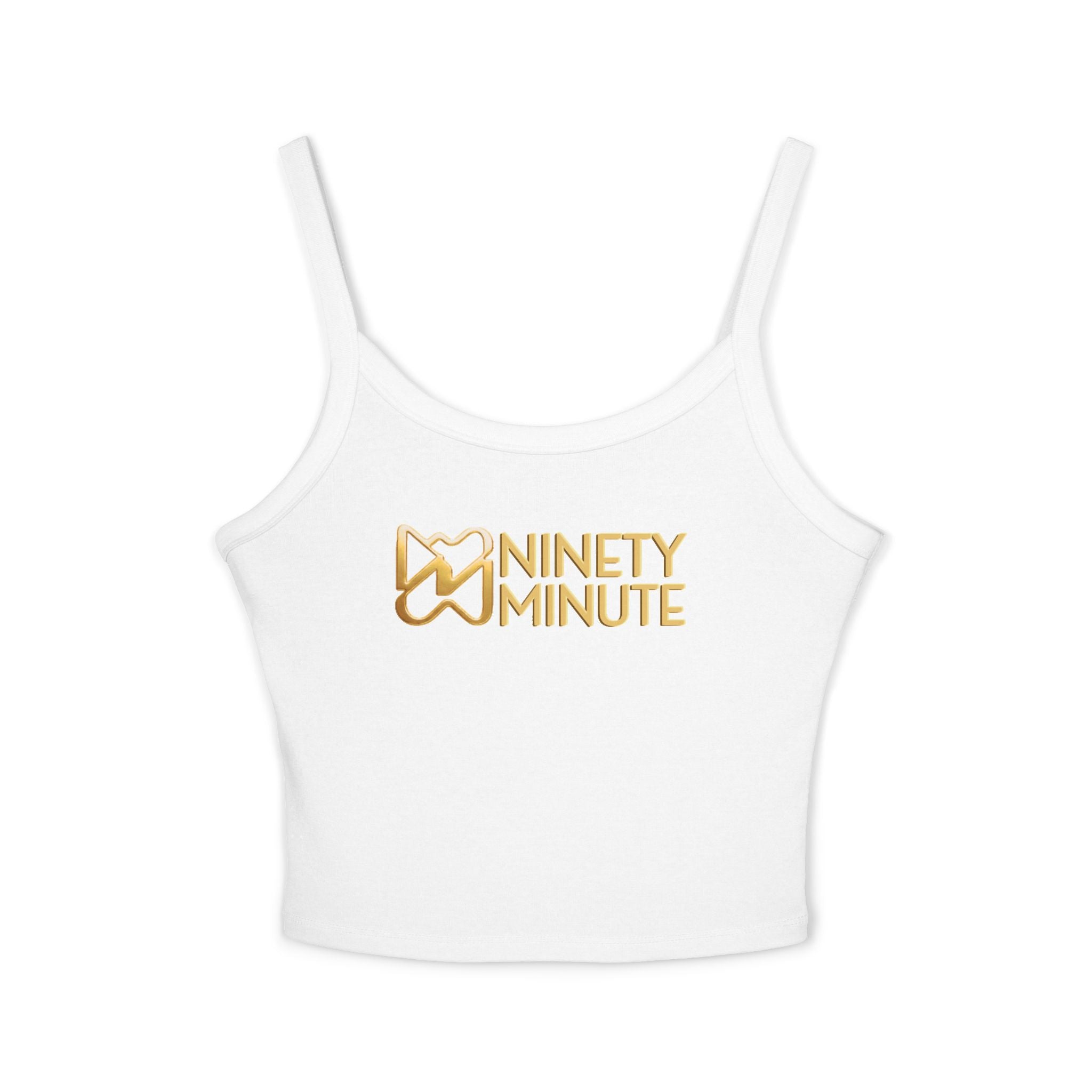 Ninety Minute, [White/Black], Gold Shield Logo Spaghetti Strap Tank