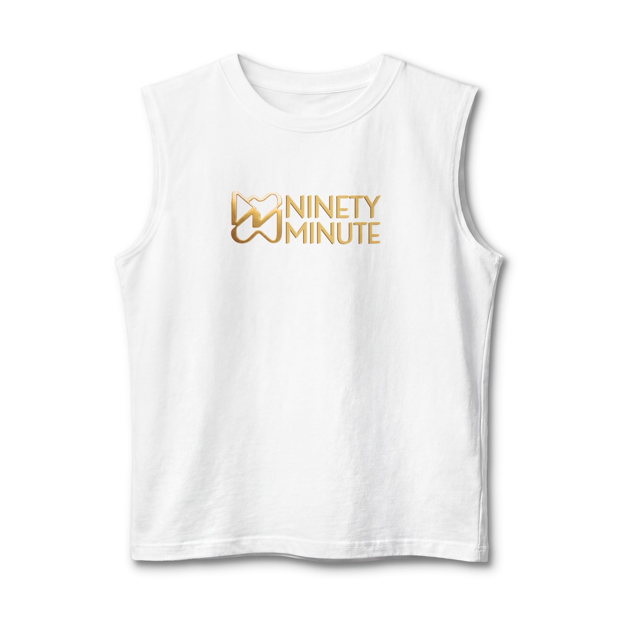 Ninety Minute Men’s Jersey Muscle Tank (Black/White, Wordmark)