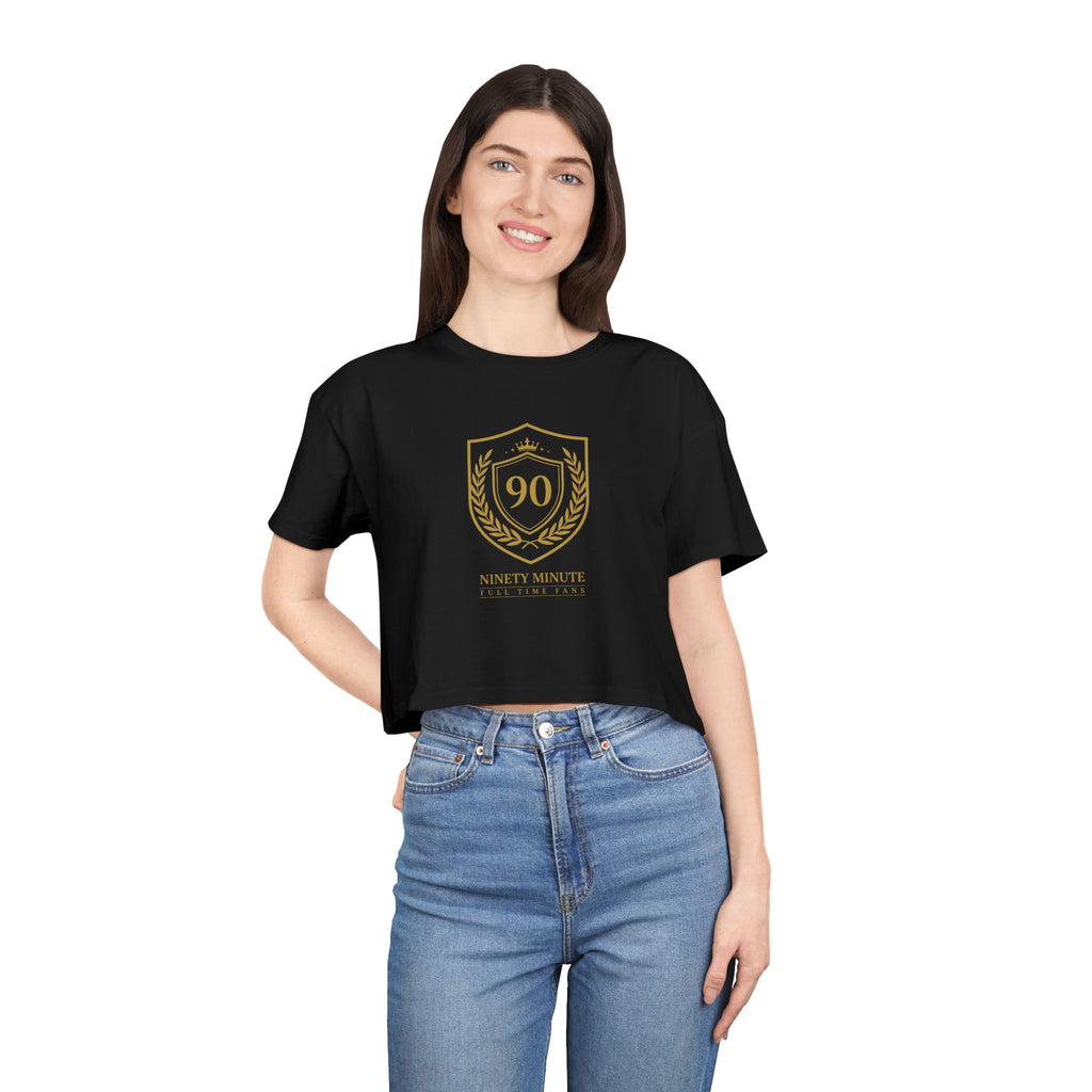 Ninety Minute | Gold Crest Logo Boxy Crop Tee | Women’s Relaxed Crewneck