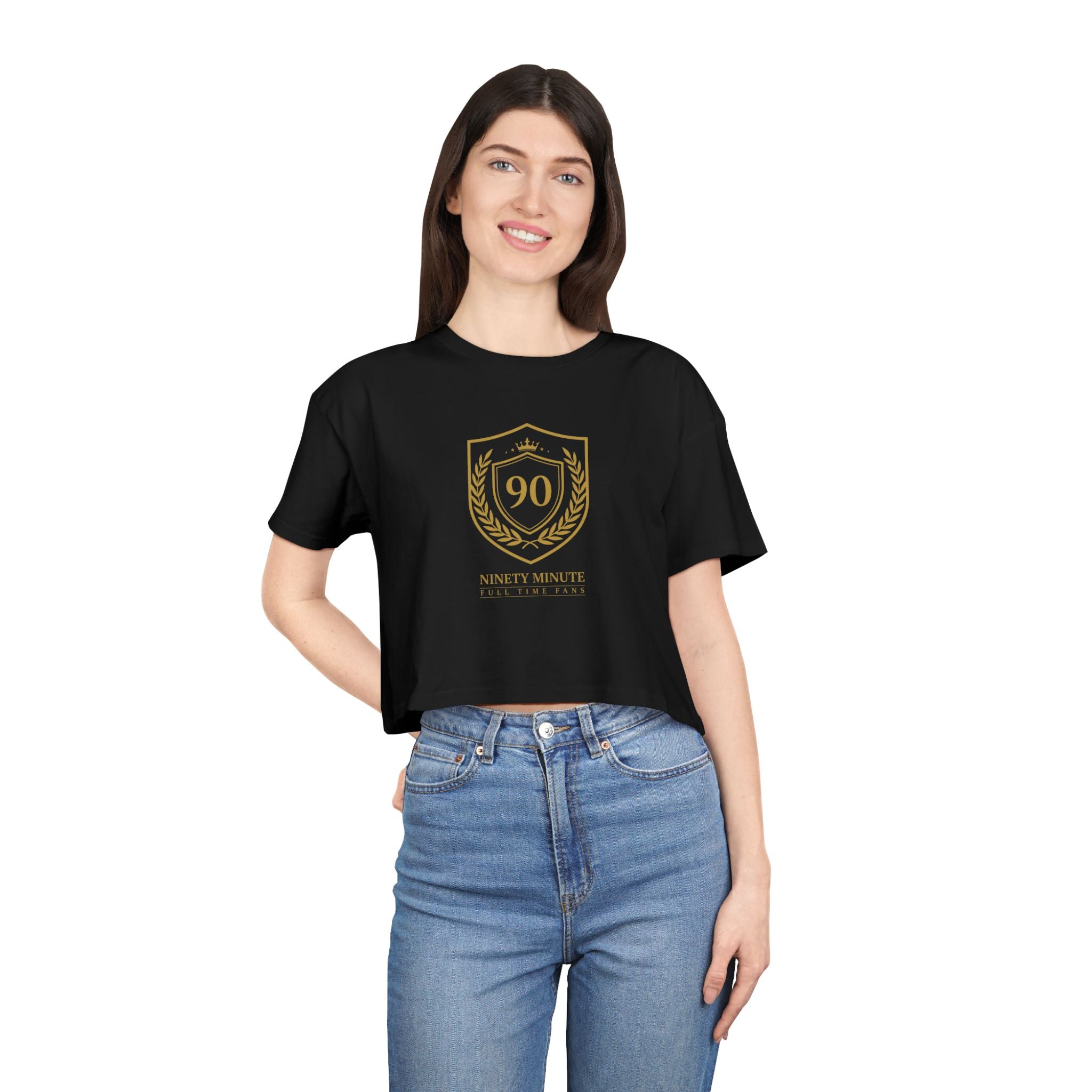 Ninety Minute | Gold Crest Logo Boxy Crop Tee | Women’s Relaxed Crewneck