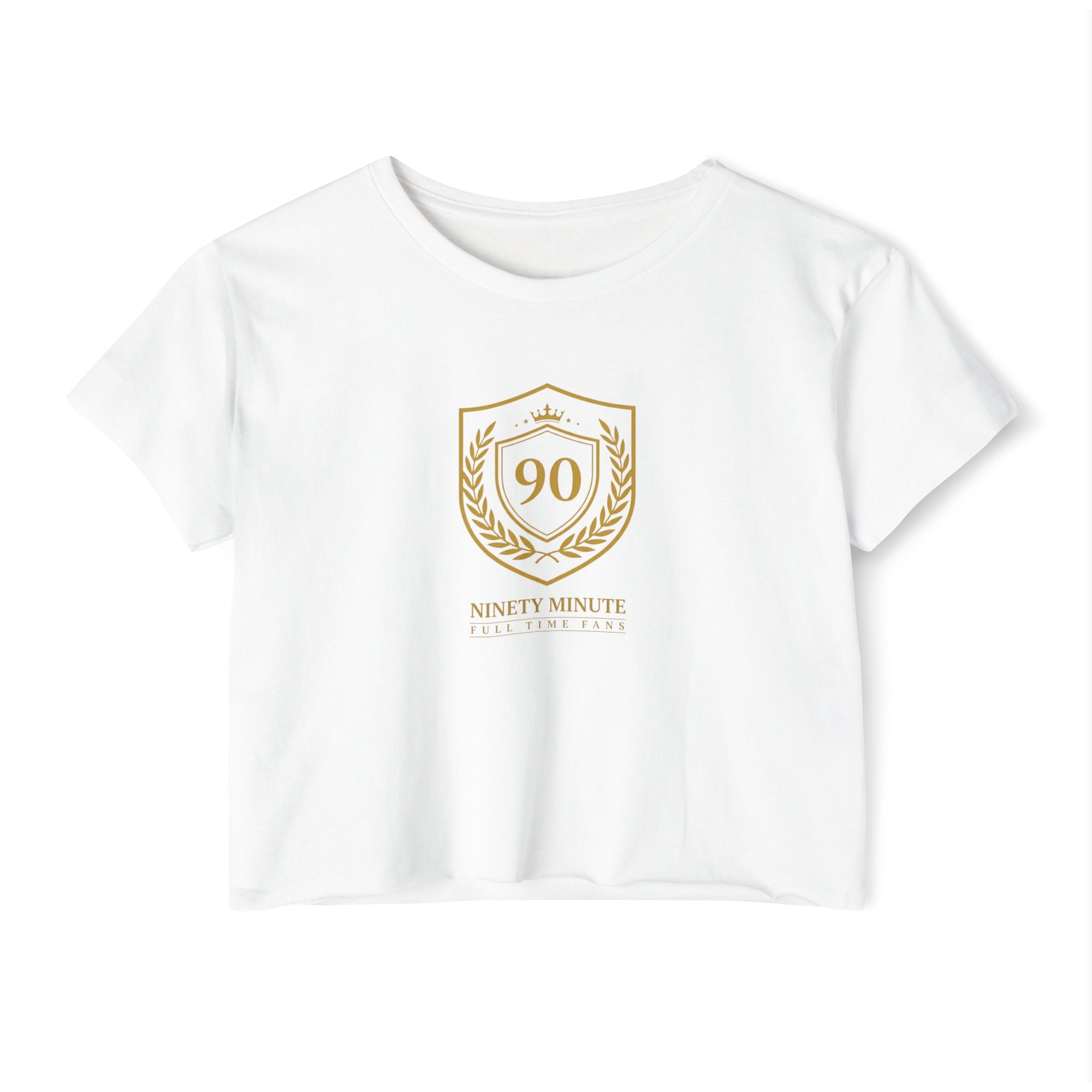 Ninety Minute | Gold Crest Logo Cropped Tee | Women’s Scoop Neck Crop Top