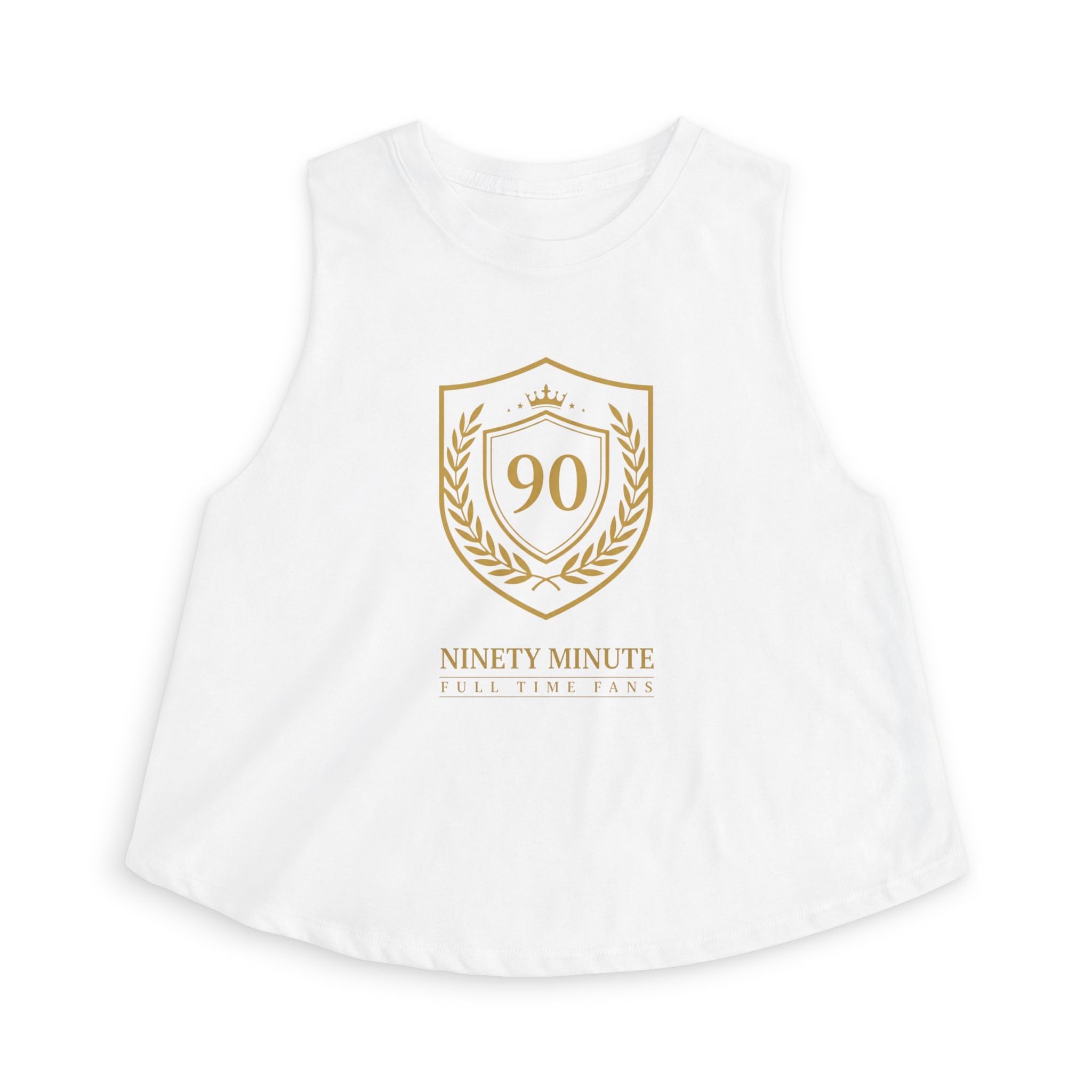 Ninety Minute | Gold Crest Logo Muscle Crop Tank | Women’s Sleeveless Top
