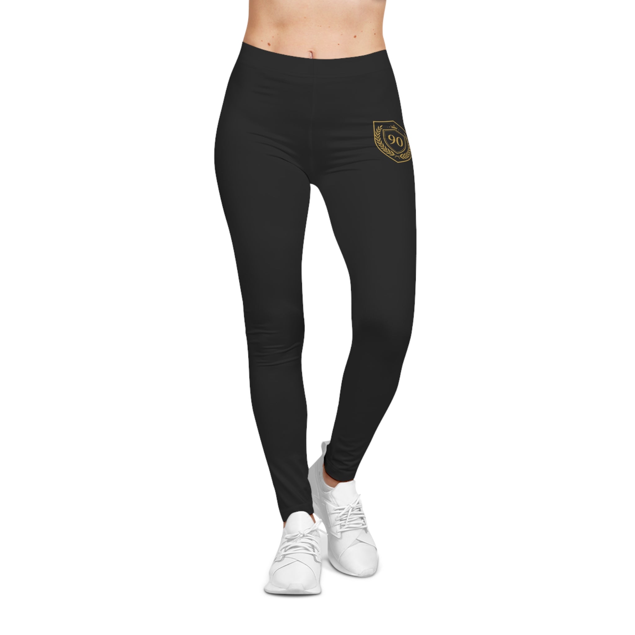Ninety Minute | Gold Crest Logo Everyday Leggings | Women’s Mid-Rise Stretch Pants - Black