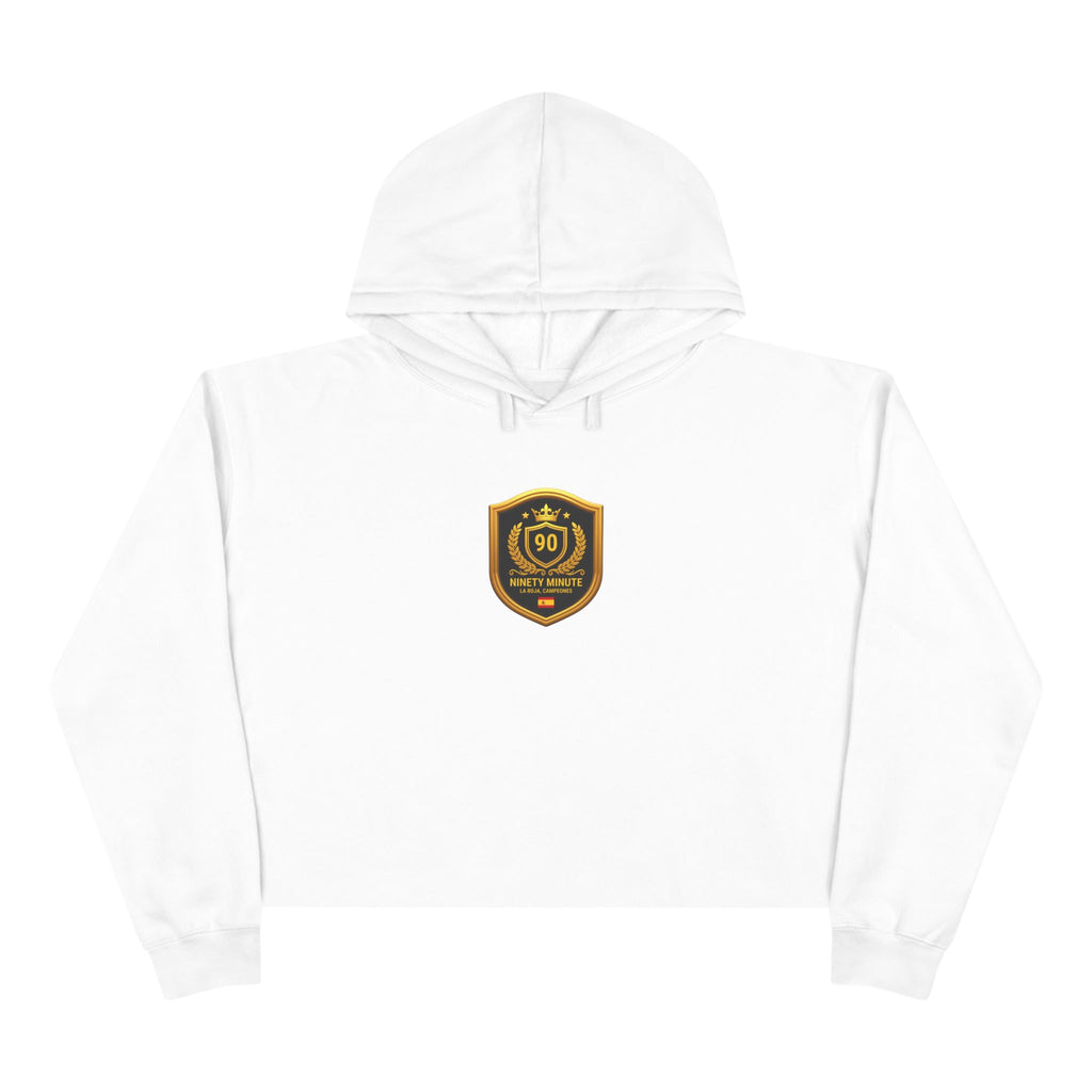 Spain Champions Crop Hoodie — Gold Shield Crest Graphic