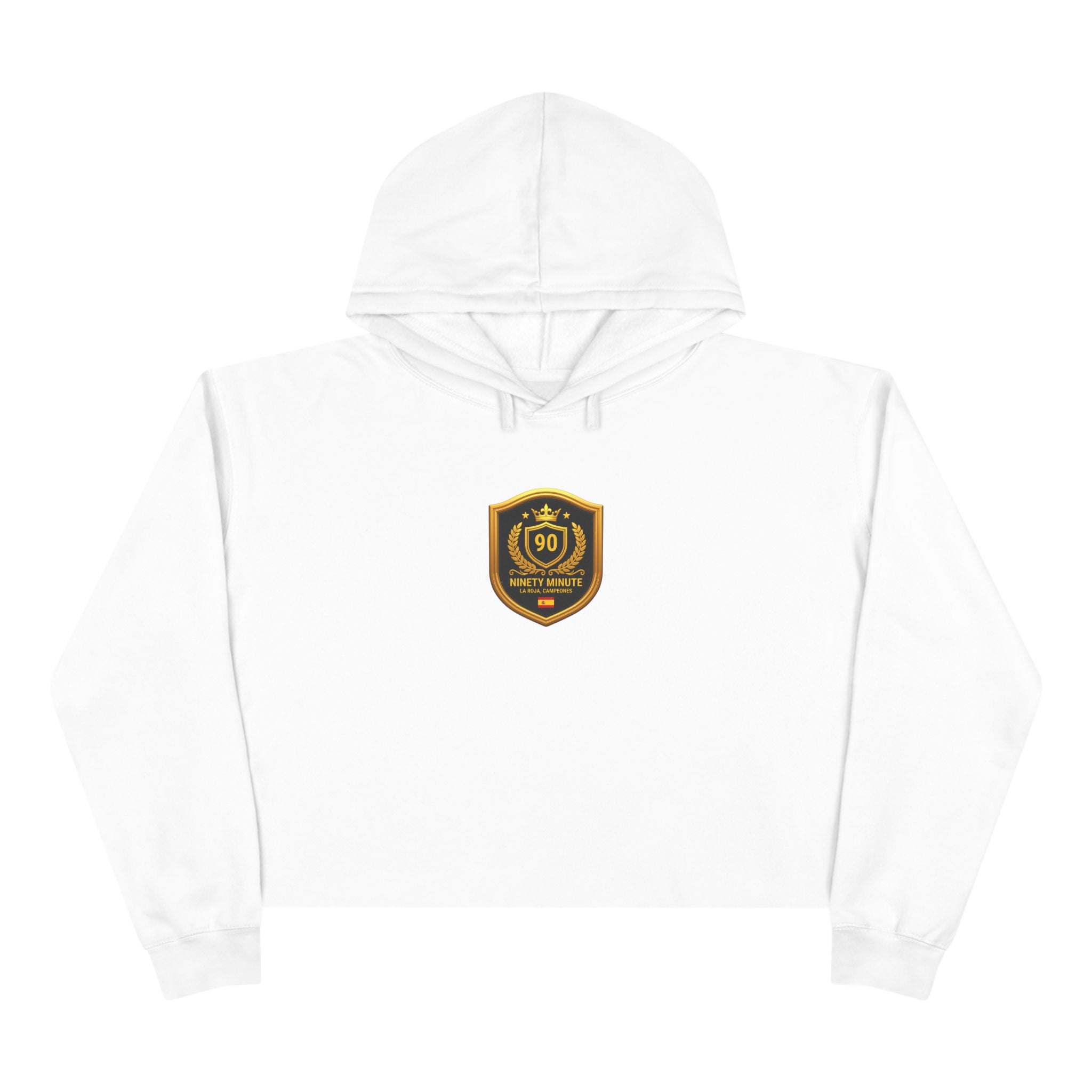 Spain Champions Crop Hoodie — Gold Shield Crest Graphic