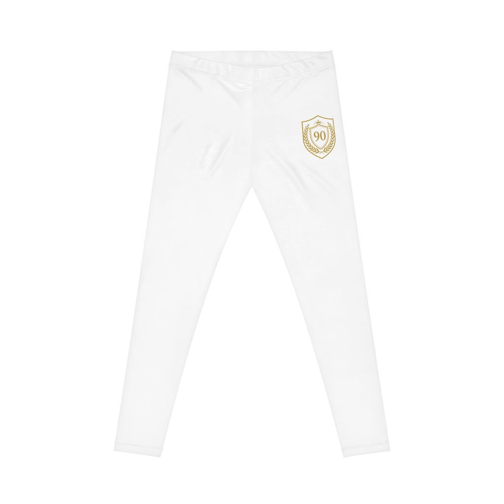 Ninety Minute | Gold Crest Logo Everyday Leggings | Women’s Mid-Rise Stretch Pants - White