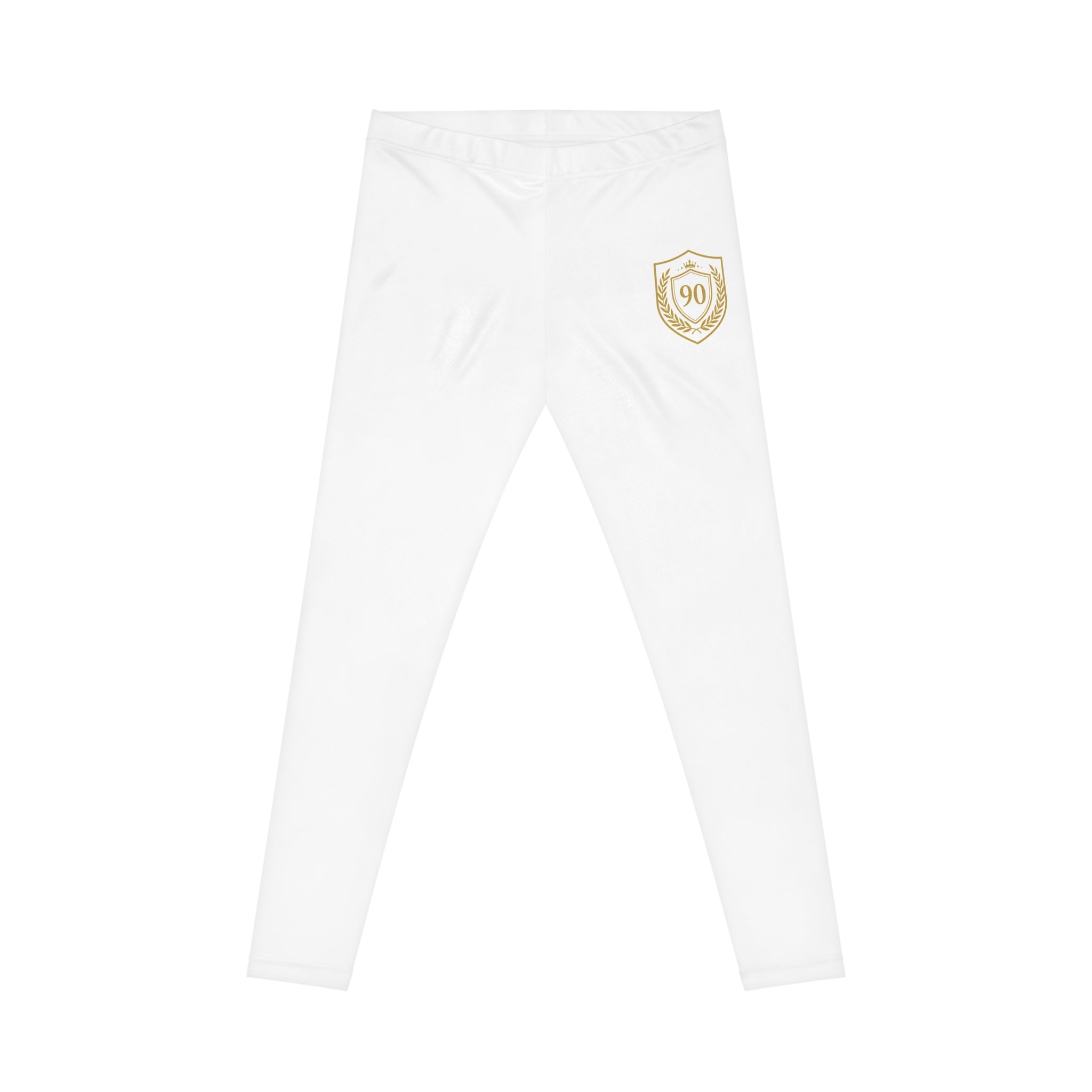 Ninety Minute | Gold Crest Logo Everyday Leggings | Women’s Mid-Rise Stretch Pants - White