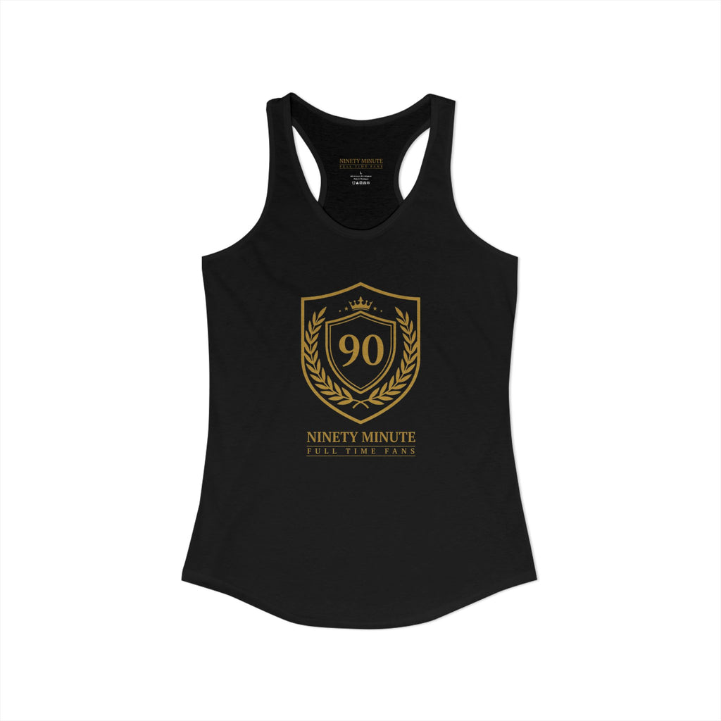 Ninety Minute | Gold Crest Logo Racerback Tank | Women’s Slim Fit Sleeveless Top