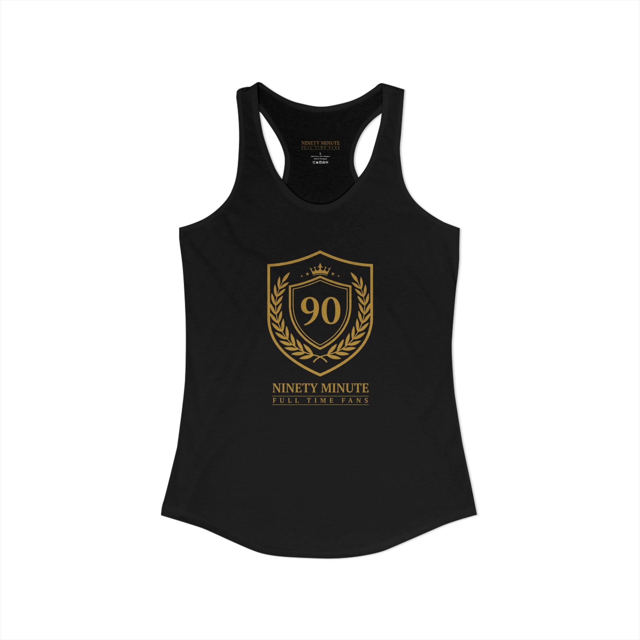 Ninety Minute | Gold Crest Logo Racerback Tank | Women’s Slim Fit Sleeveless Top