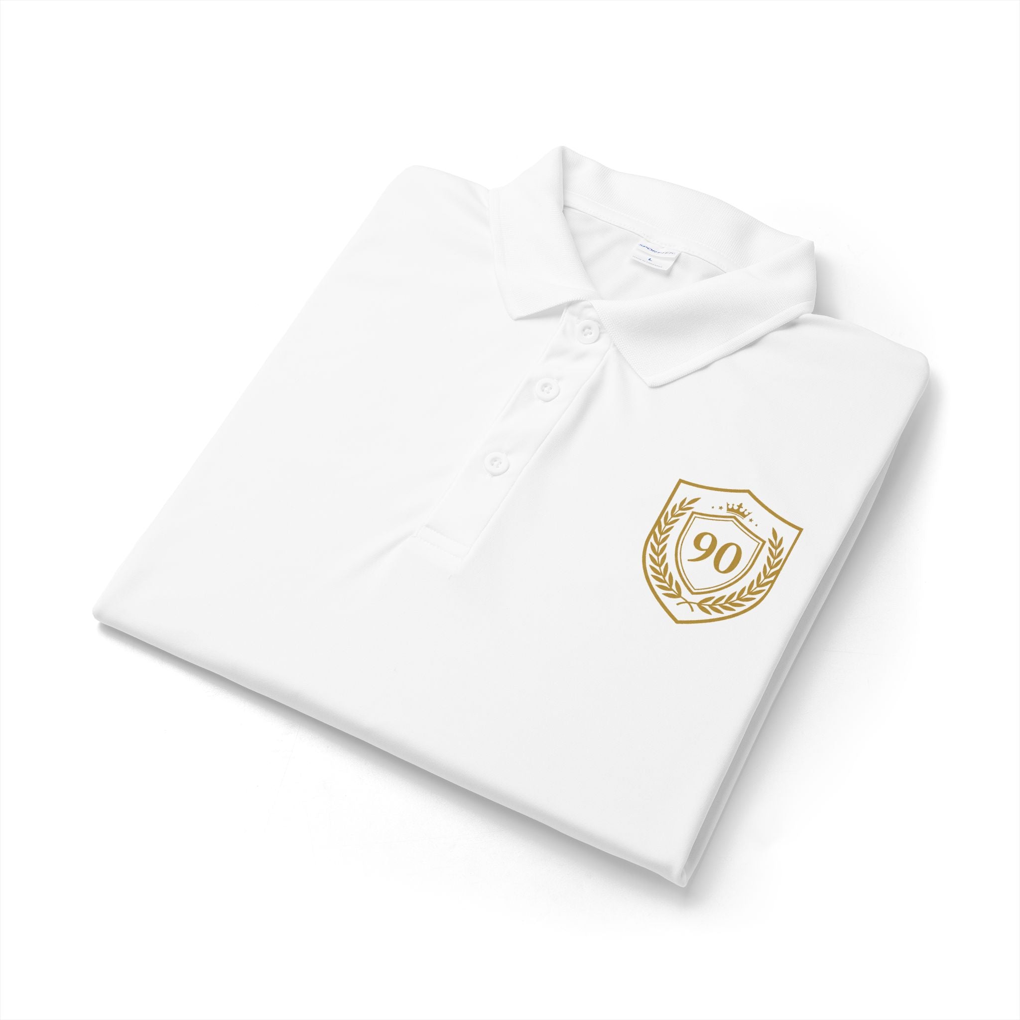 Ninety Minute | Gold Crest Logo Performance Polo | Unisex PosiCharge® Crewneck