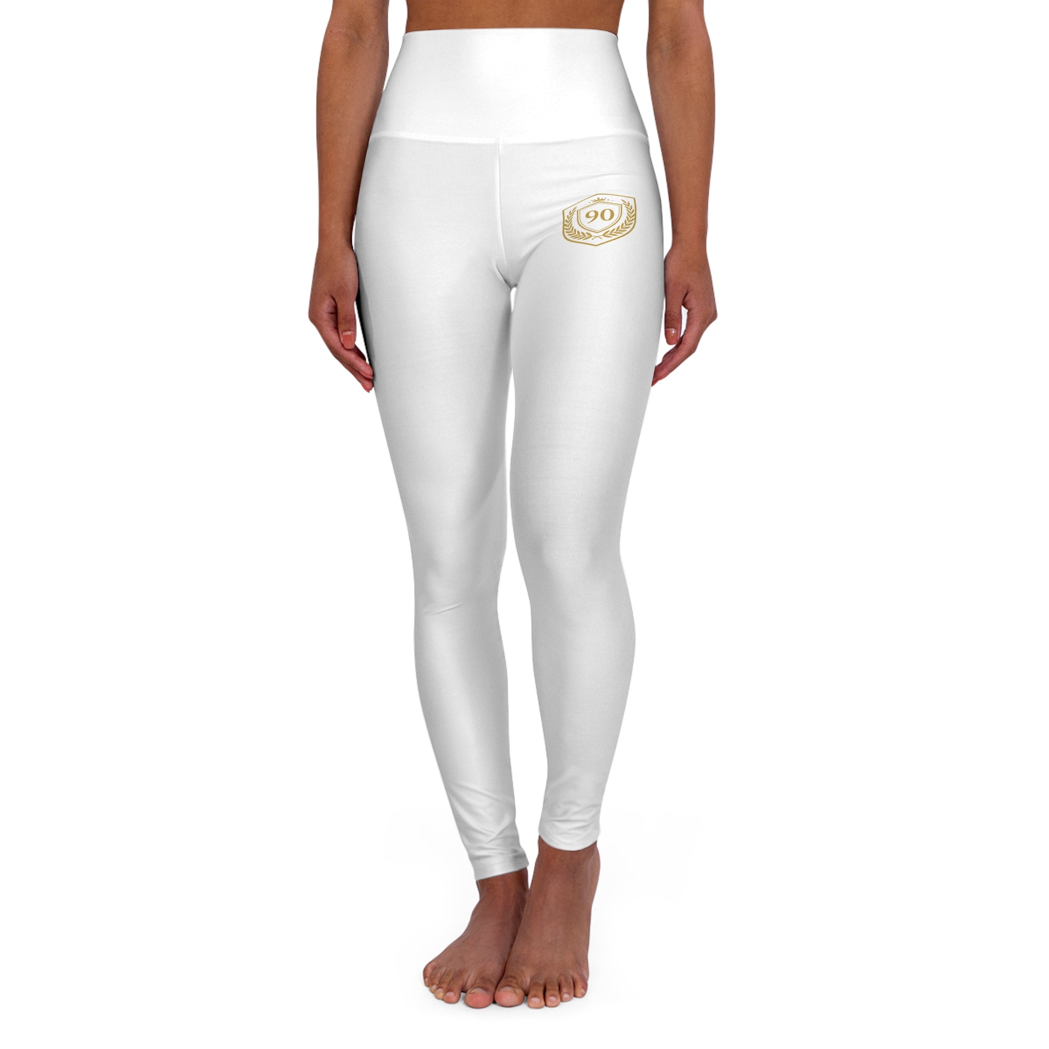 Ninety Minute | Gold Crest Logo High-Waist Leggings | Women’s Yoga Performance Pants - White