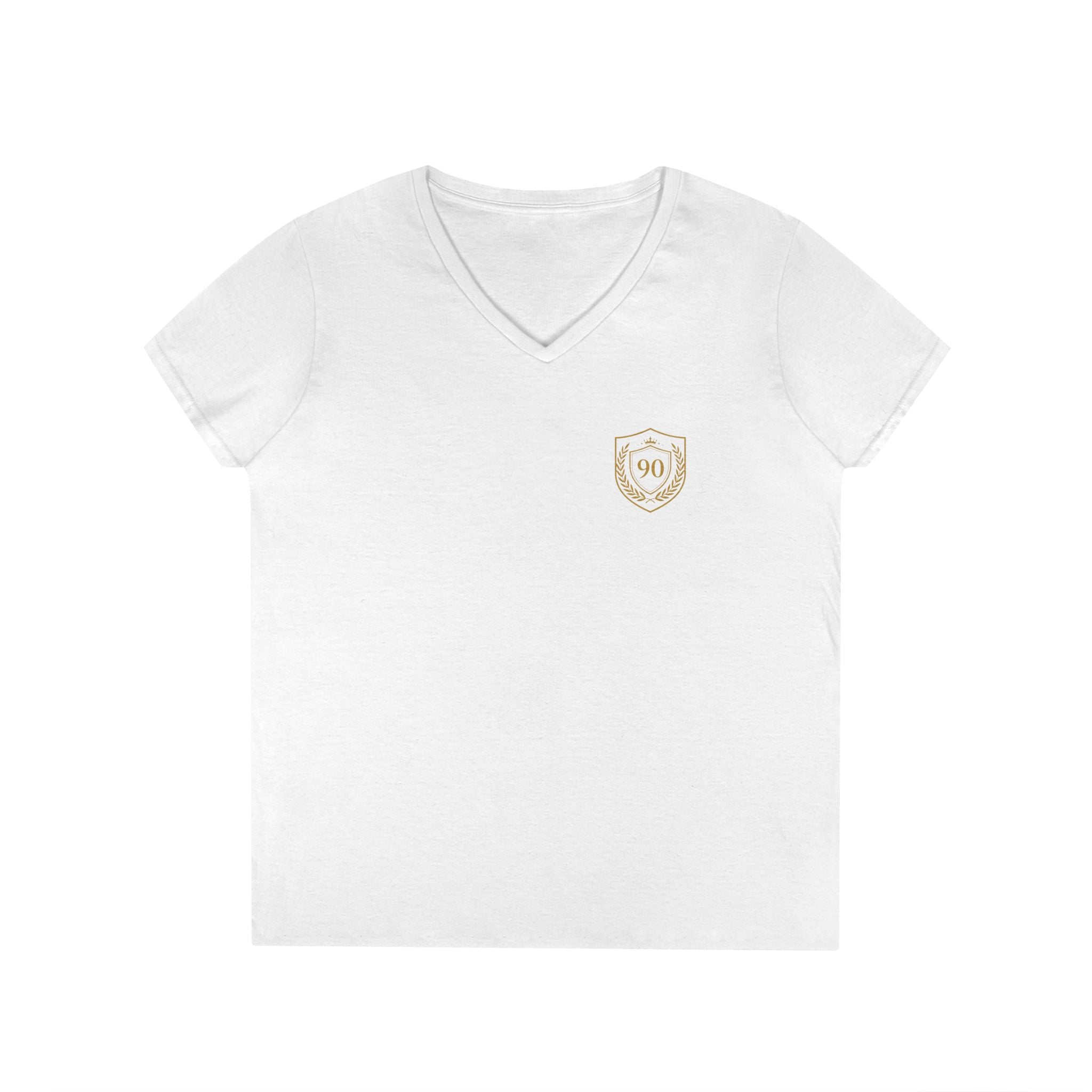 Ninety Minute | Gold Crest Logo V-Neck Tee | Women’s Cotton Crewneck
