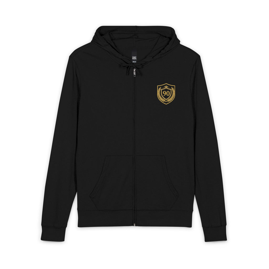 Ninety Minute | Gold Crest Logo Full-Zip Hoodie | Unisex Lightweight Jacket