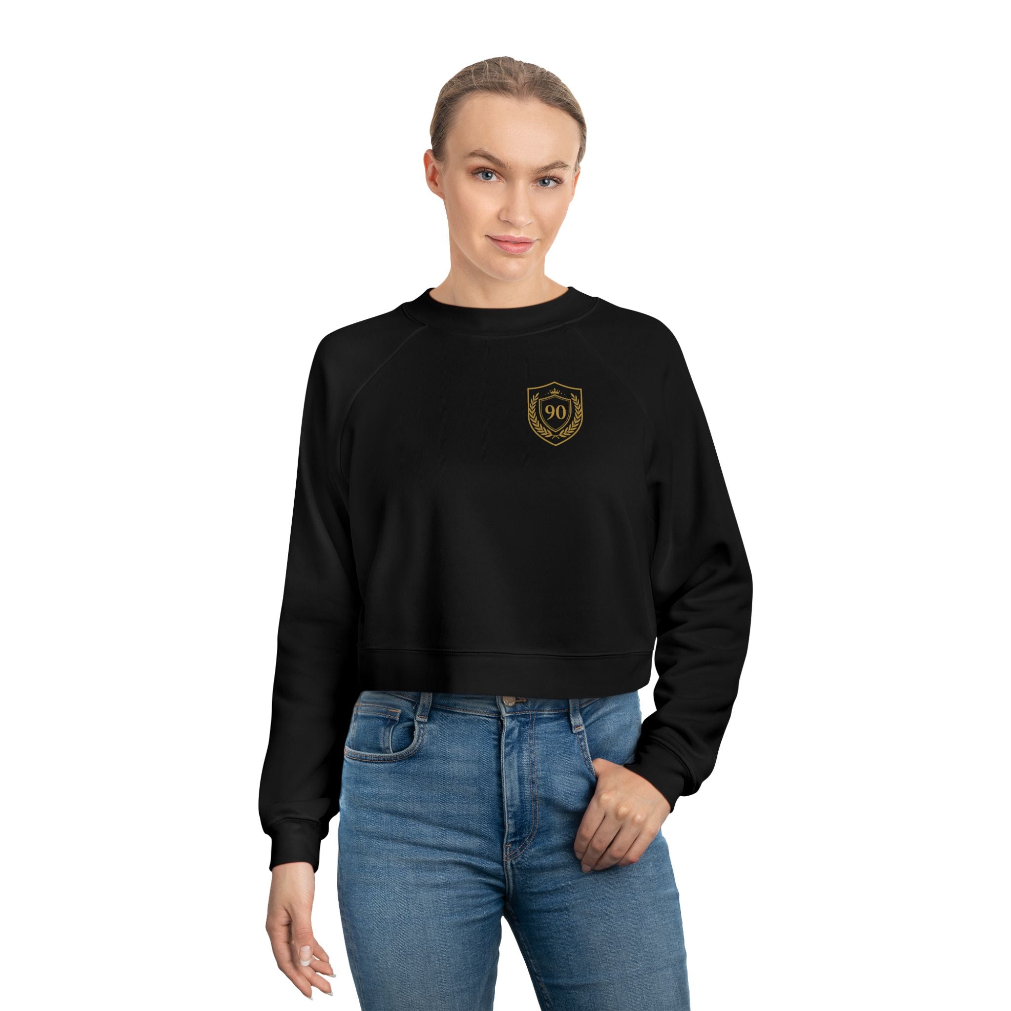 Ninety Minute | Gold Crest Logo Cropped Pullover | Black Women’s Crewneck