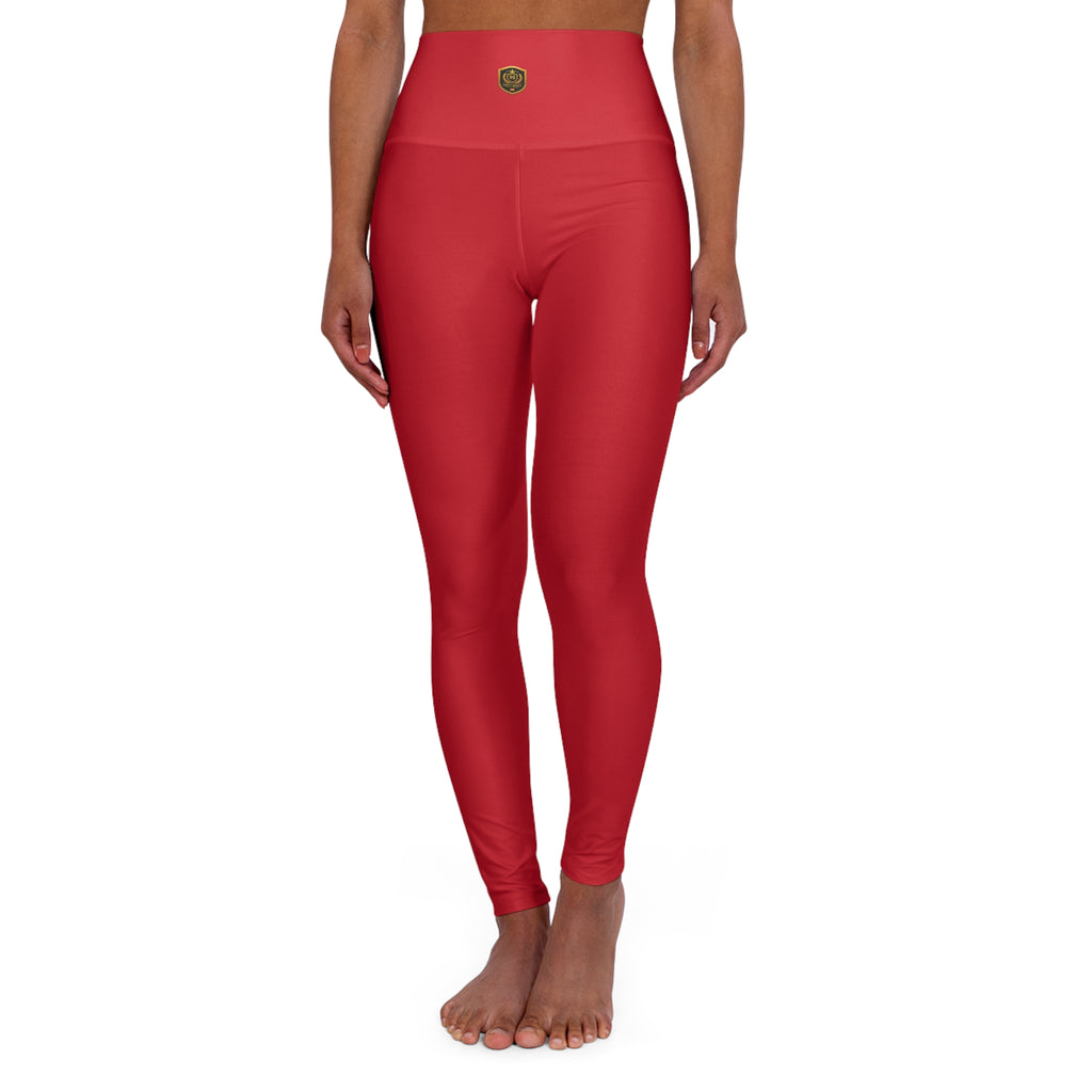 Spain Champions High-Waist Yoga Leggings — Red with Gold Crest