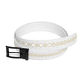 Ninety Minute” White Crest Belt — Gold Crown & Shield Logo, Black Buckle