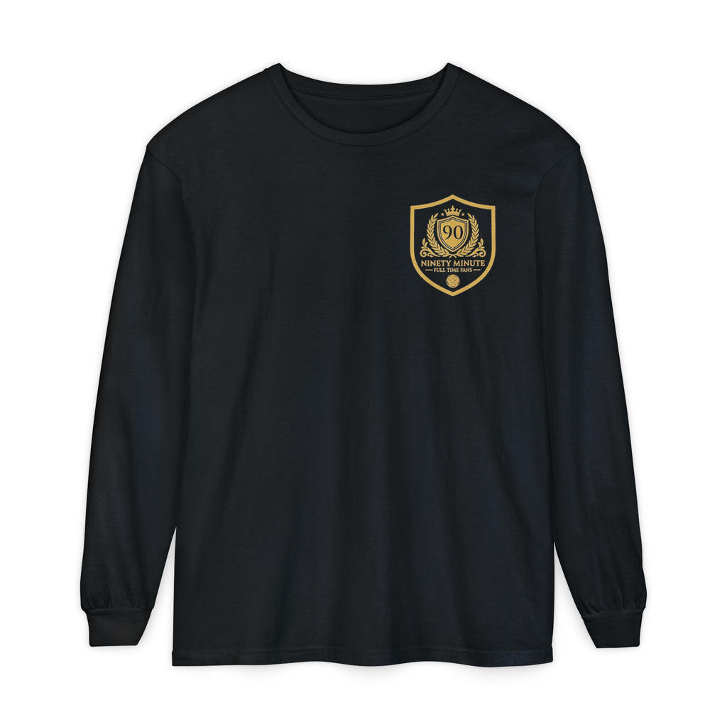 Gold Crest Badge Long Sleeve T-Shirt | Shield Emblem Pocket Graphic