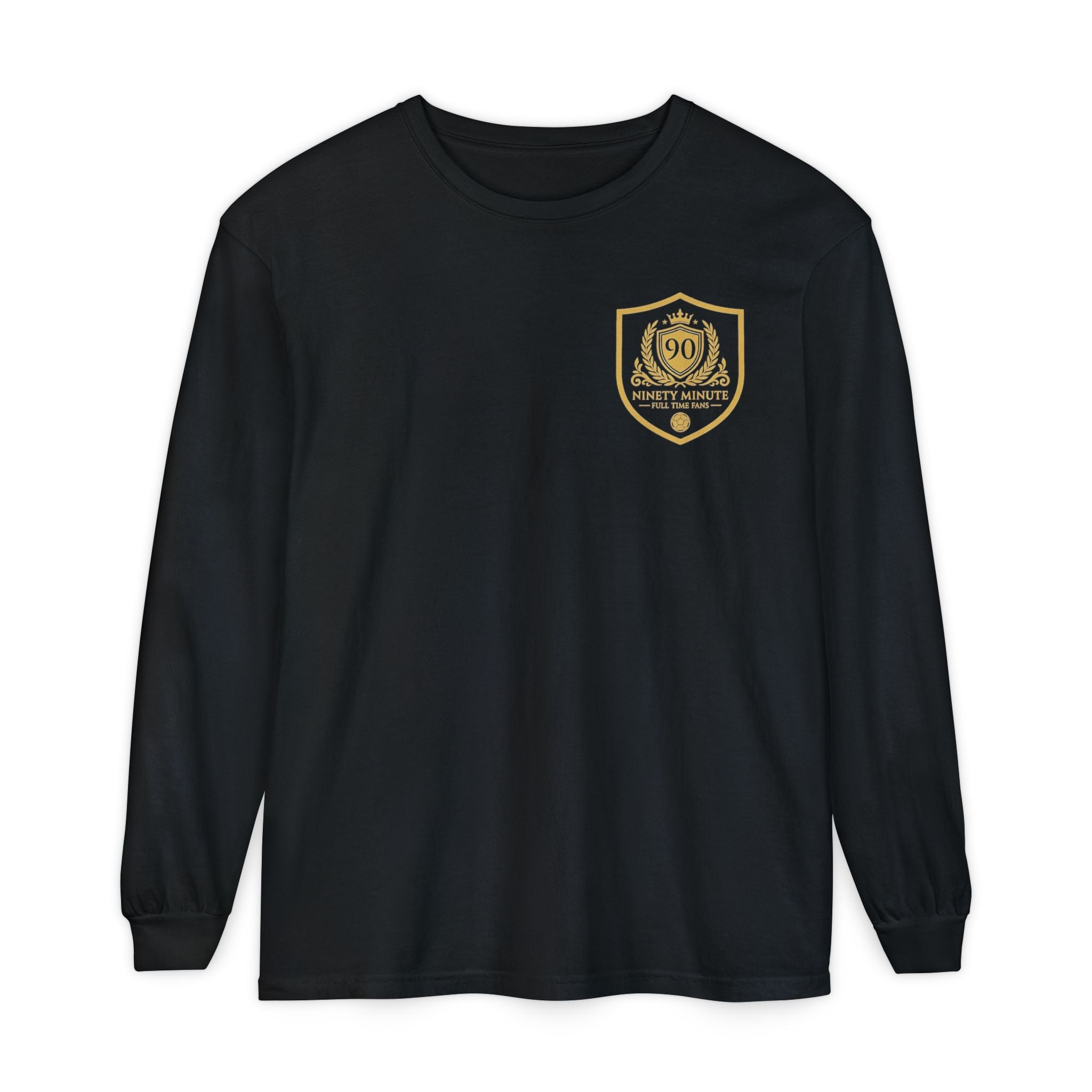 Gold Crest Badge Long Sleeve T-Shirt | Shield Emblem Pocket Graphic