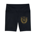 Ninety Minute | Gold Crest Logo Bike Shorts | Women’s High-Waist Workout Shorts - Black