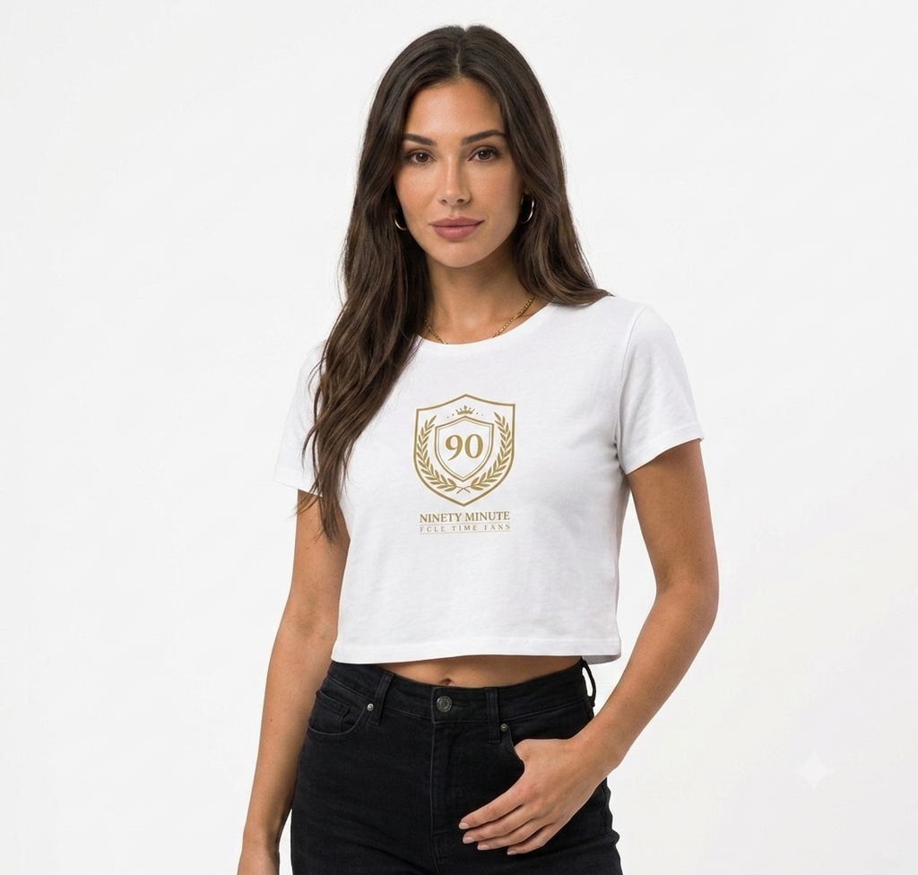 Ninety Minute | Gold Crest Logo Cropped Tee | Women’s Scoop Neck Crop Top