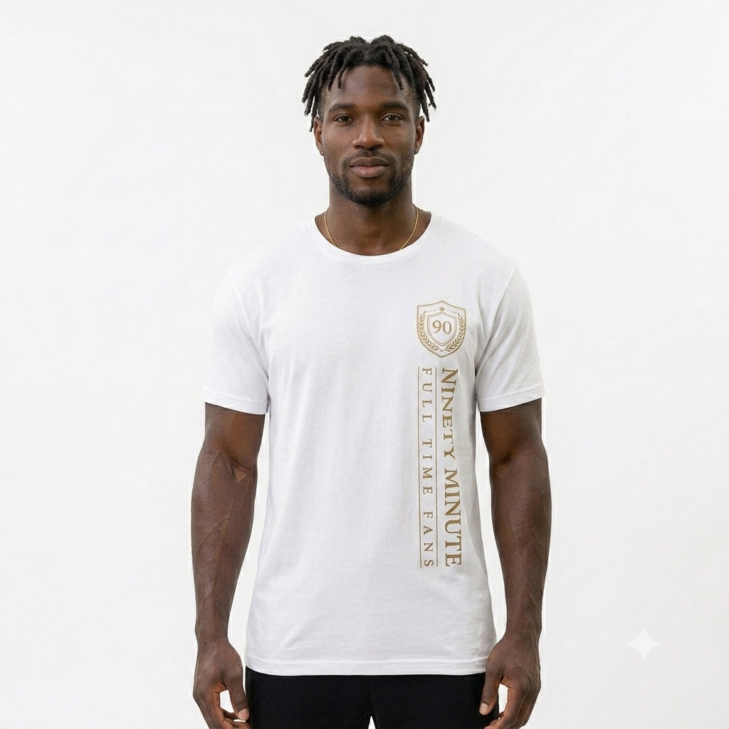 Ninety Minute Vertical Logo T-Shirt | Soccer Retro Crest Athletic Tee - Men