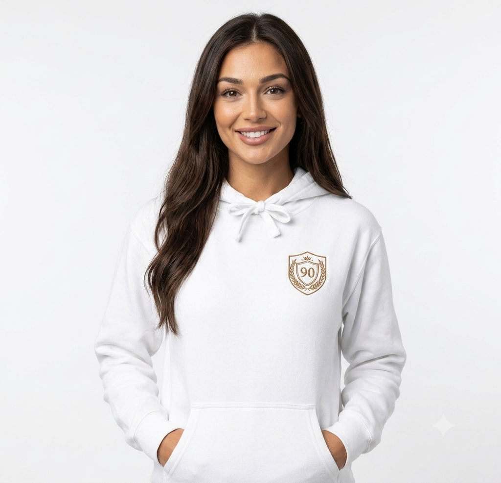 Ninety Minute | Gold Crest Logo Pullover Hoodie | Women’s Fleece Sweatshirt